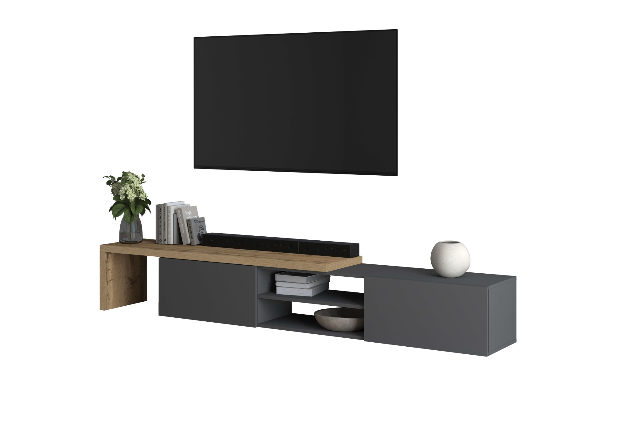 GOODproduct Lowboard »New Garda,Lowboard mit Aufsatz,TV-Board mit Ausatz,TV-Schrank-Tv Bank« 1 Stk. tlg. Breite verstellbar v. 183 bis 310 cm,2 Klappen  und L-Förmiger Aufsatz