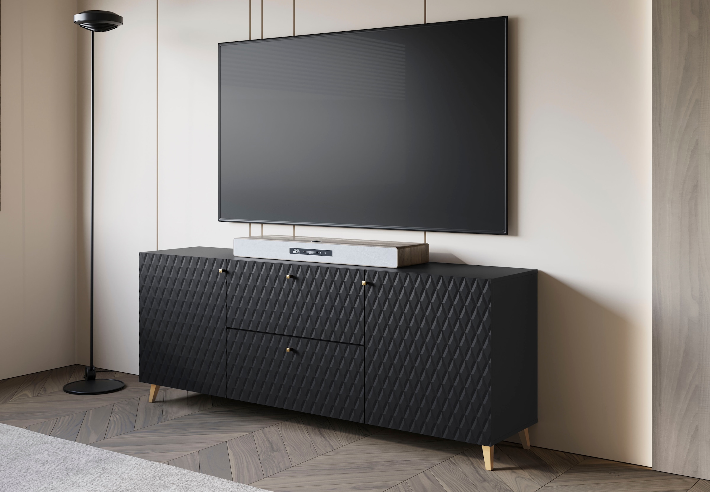 Home affaire Table basse »Phuket, Front MDF« 2 Schubladen, 4 Türen, 6 geschlossenen Fächern, Breite 180cm