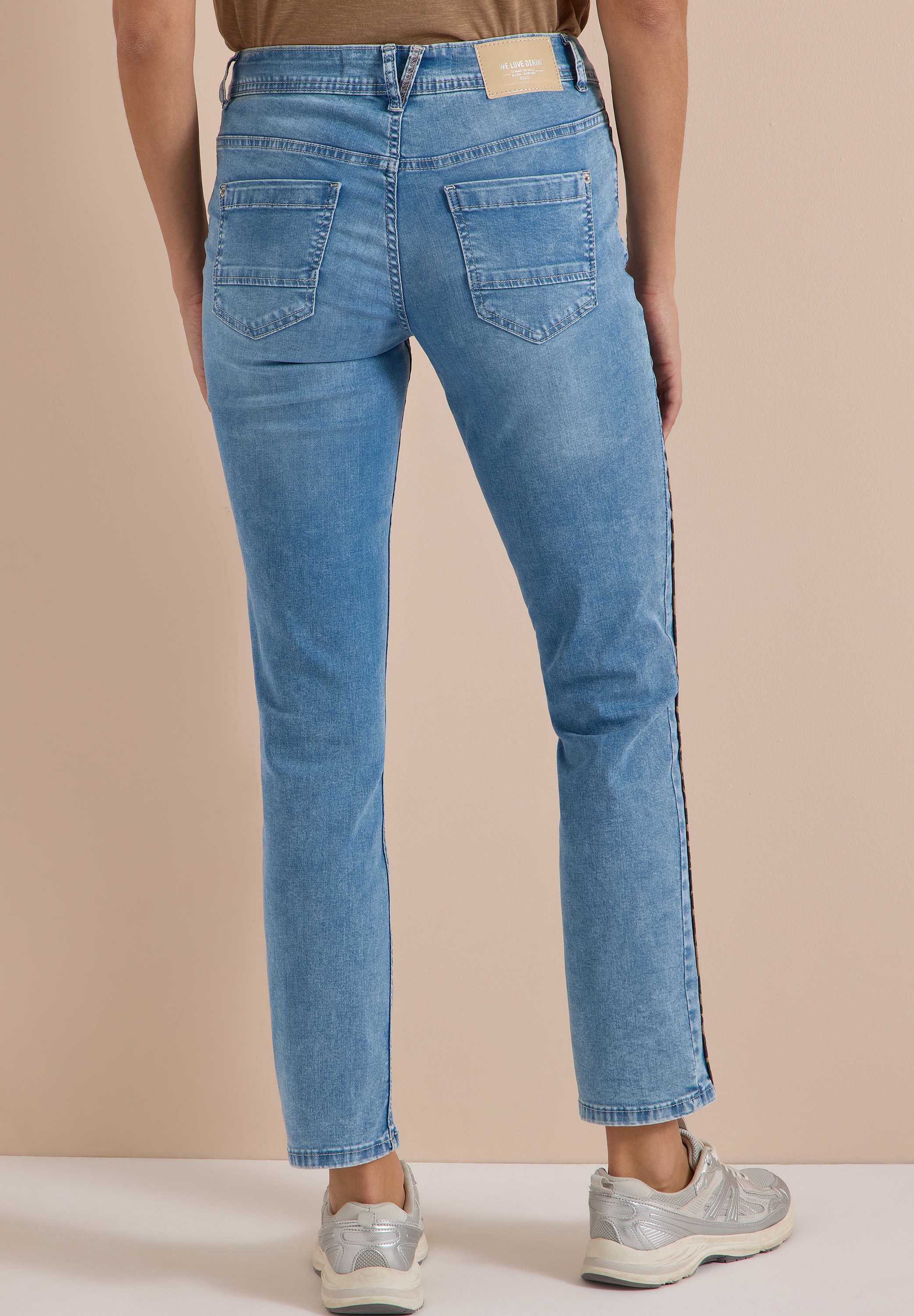 Cecil Jeans droit »Style Scarlett Straight« avec passepoils léopard / rayures