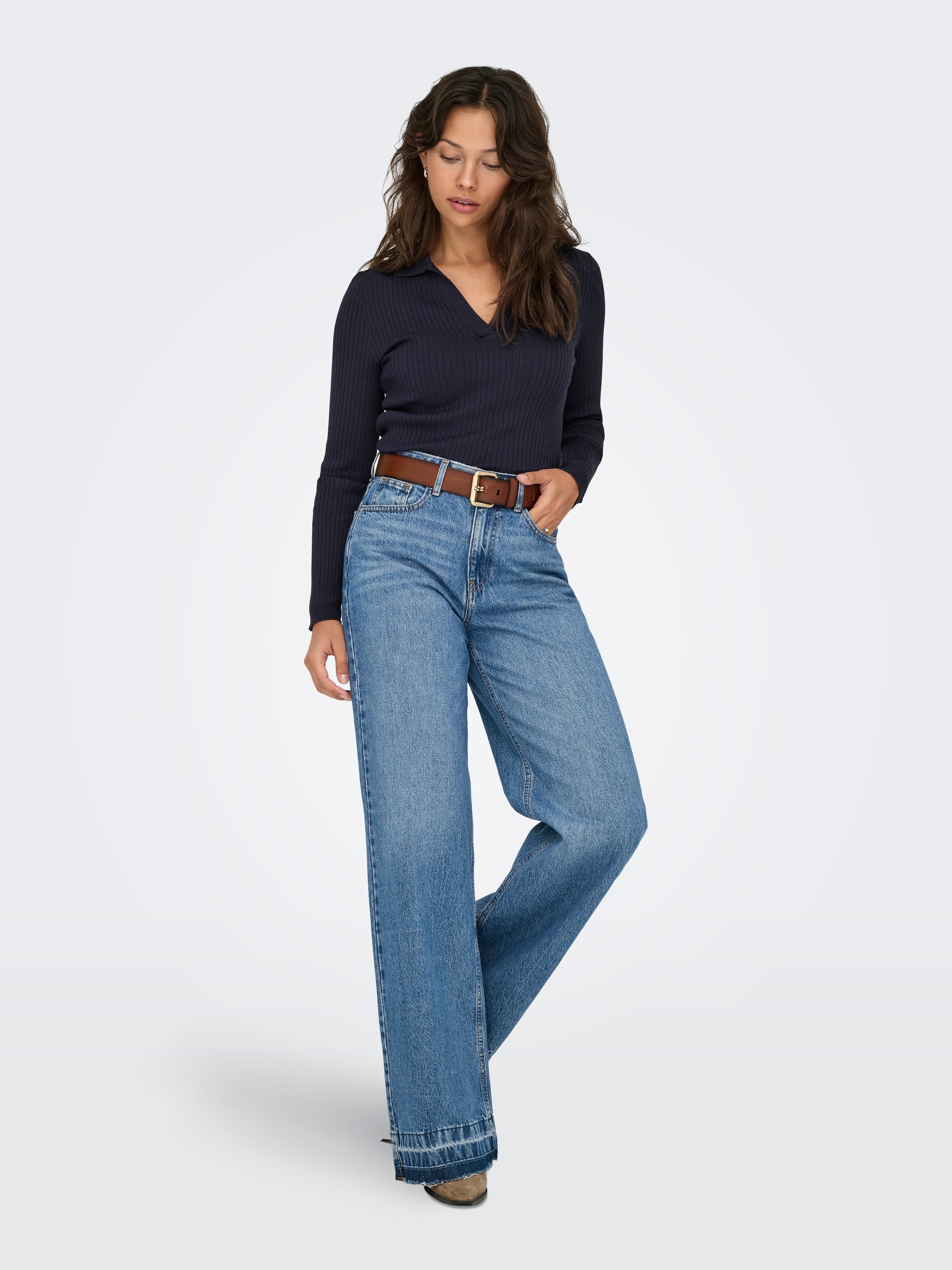 ONLY Polokragenpullover »ONLKAYA LS POLO PULLOVER EX KNT« Rippstrick