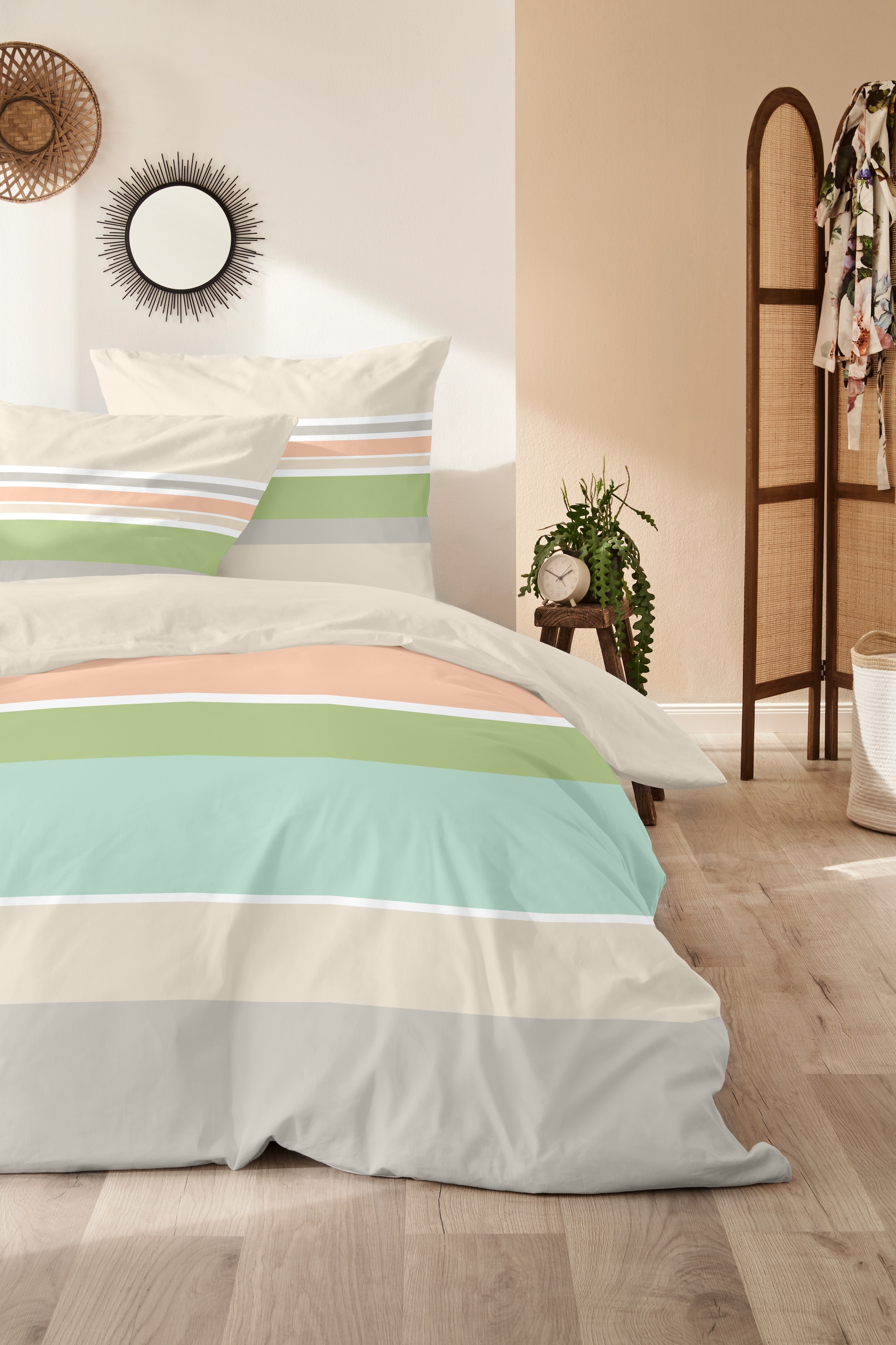 Primera Linge de lit »Mako-Satin-Bettwäsche Line Art« 2 cuis avec rayures