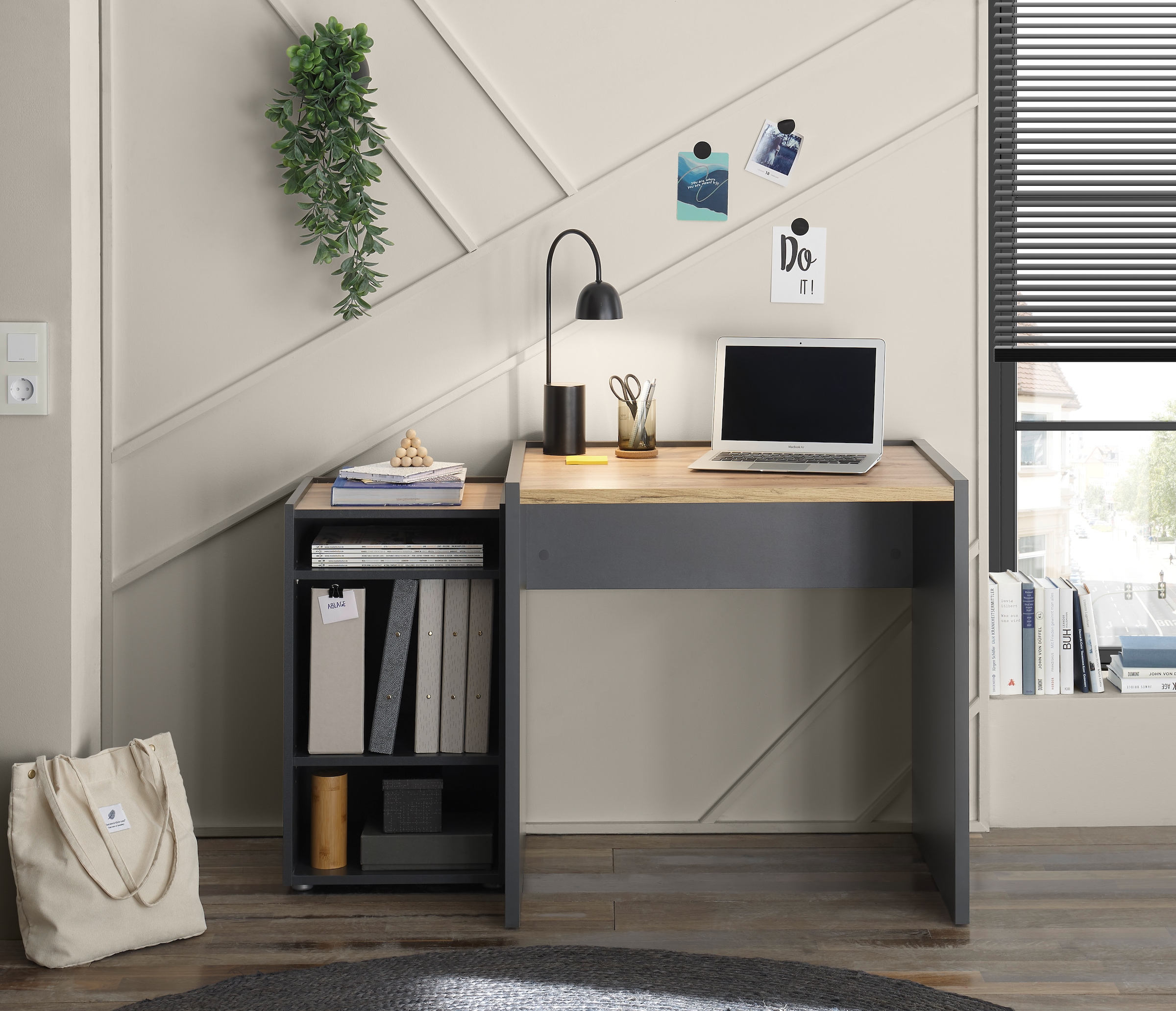 Image of Home affaire Büromöbel-Set "CITY/GiRON, modernes Design, Homeoff., Büro in zwei Farben/Wotan Eiche" Set, 2 Stk. tlg. enthält Schreibtischunterschrank, Schreibtisch, wohnliches Home Office