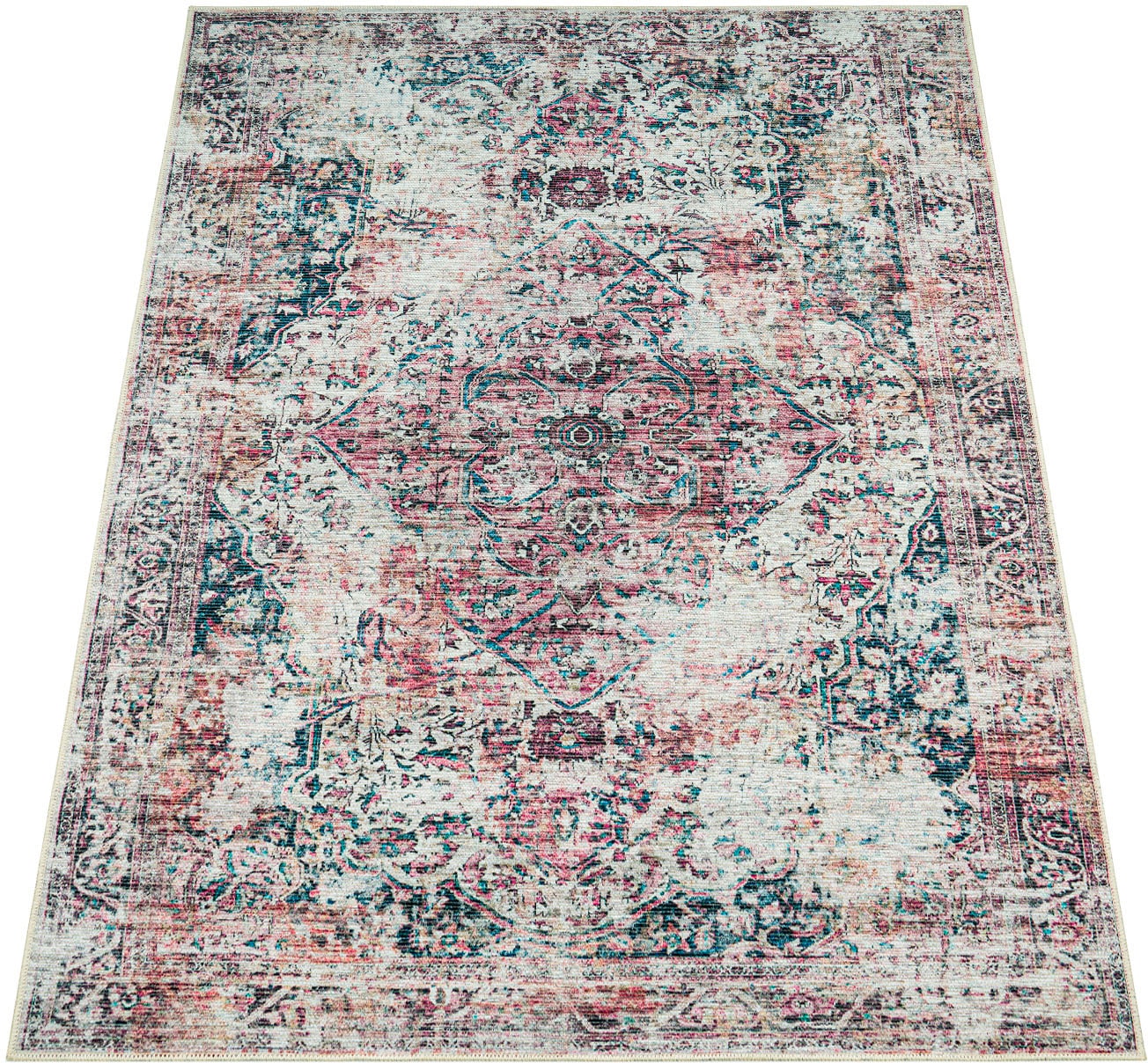 Paco Home Teppich »Lyon 337«, rechteckig, 4 mm Höhe, Kurzflor, Orient-Optik, Vintage Design, waschbar