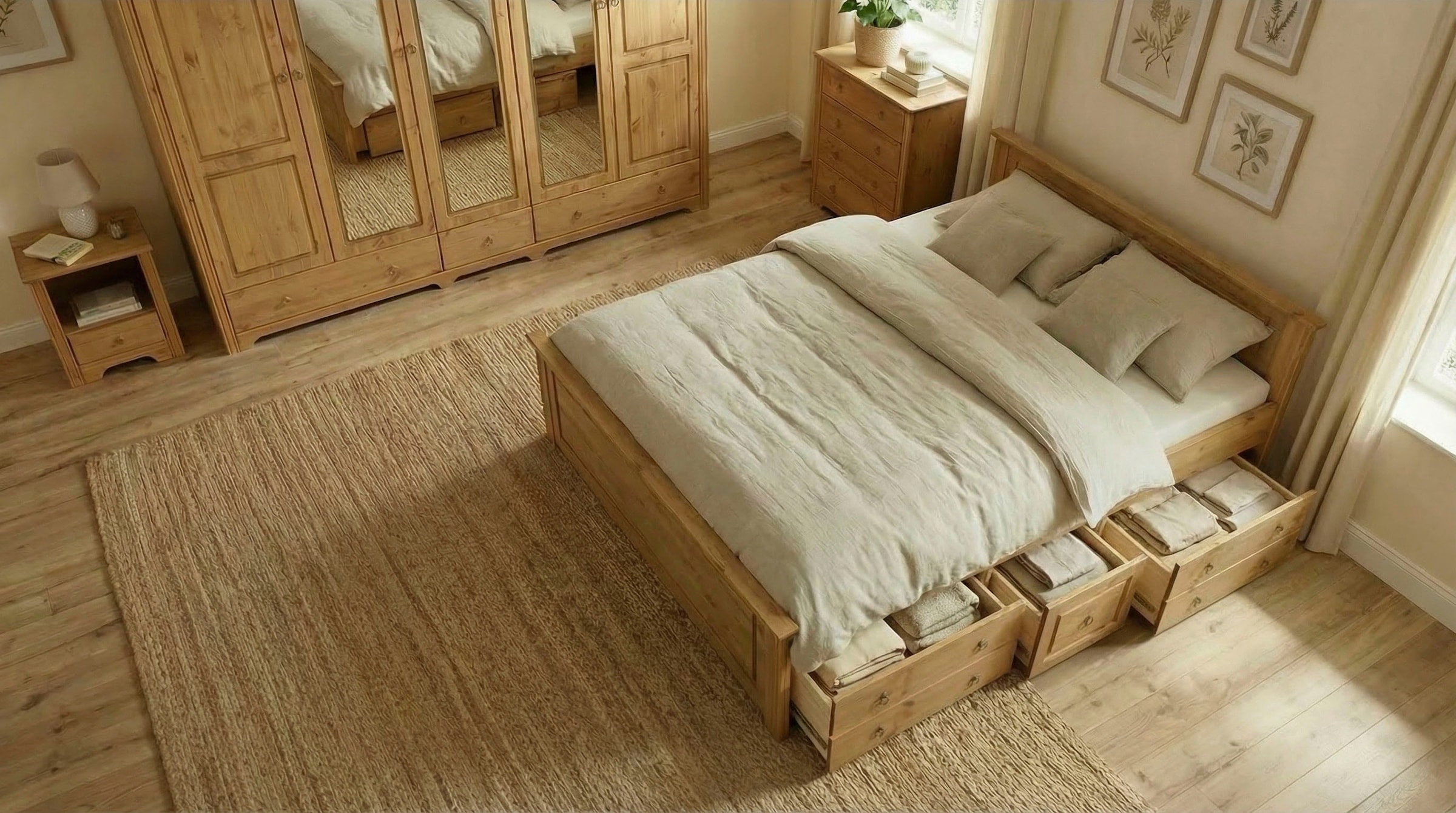 GOODproduct Lit en bois massif »Hugo, hohe Belastbarkeit! FSC® zertifiziertes Massivholz, Landhausstil« Breite/Belastbarkeit 180cm/200KG, 140cm/180KG,  Stauraumbett aus massiver Kiefer