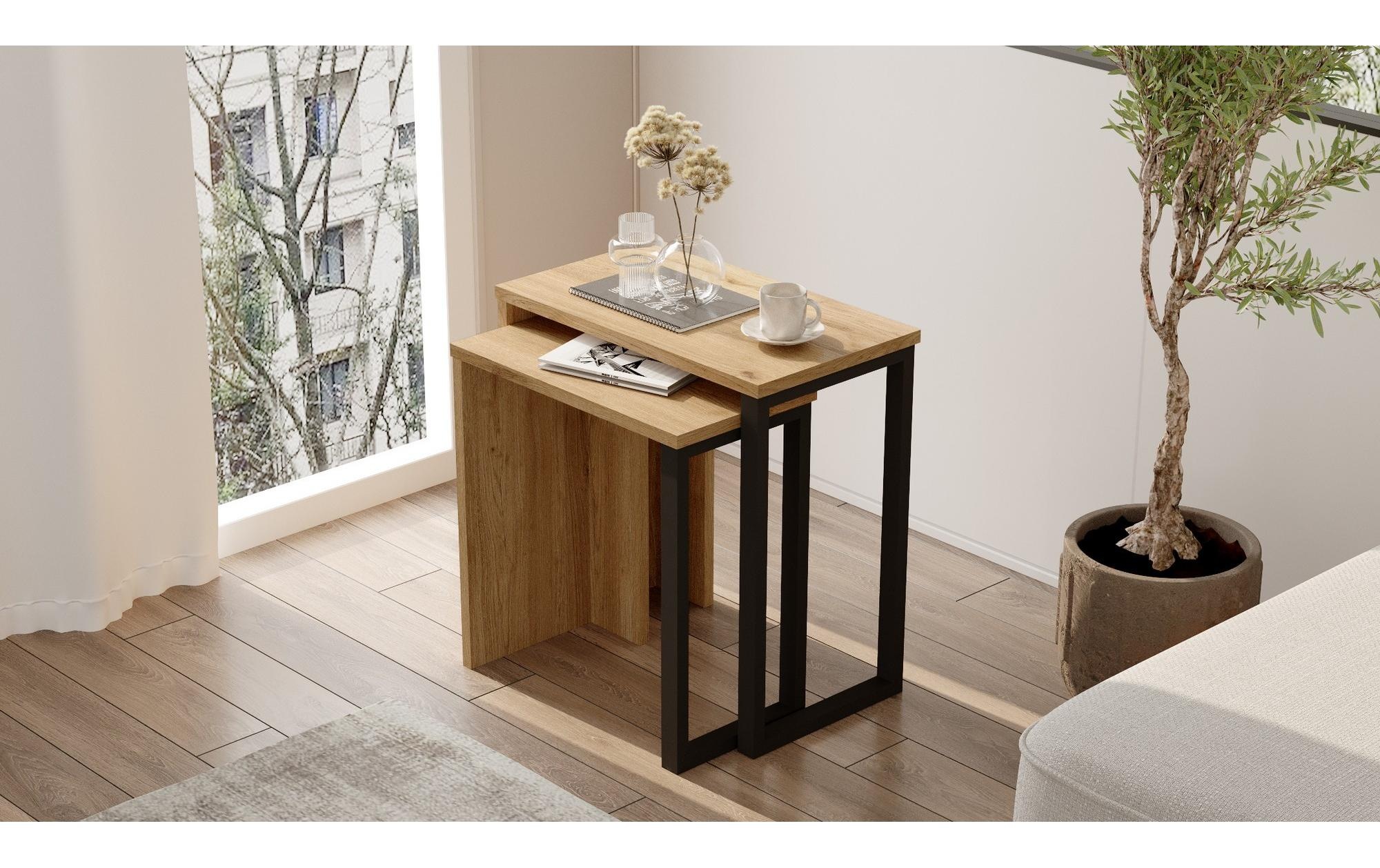 Beistelltisch »Woody Fashion On7-Su 52.8/47.8 cm, 2 Stück, Nature/Schwarz«