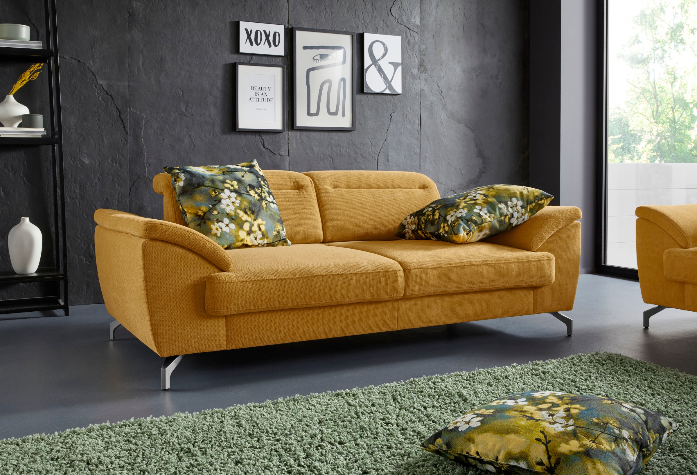 sit&more 2,5-Sitzer »Percy«, 12 cm Fusshöhe, Sitztiefenverstellung, wahlweise Kopfteilverstellung