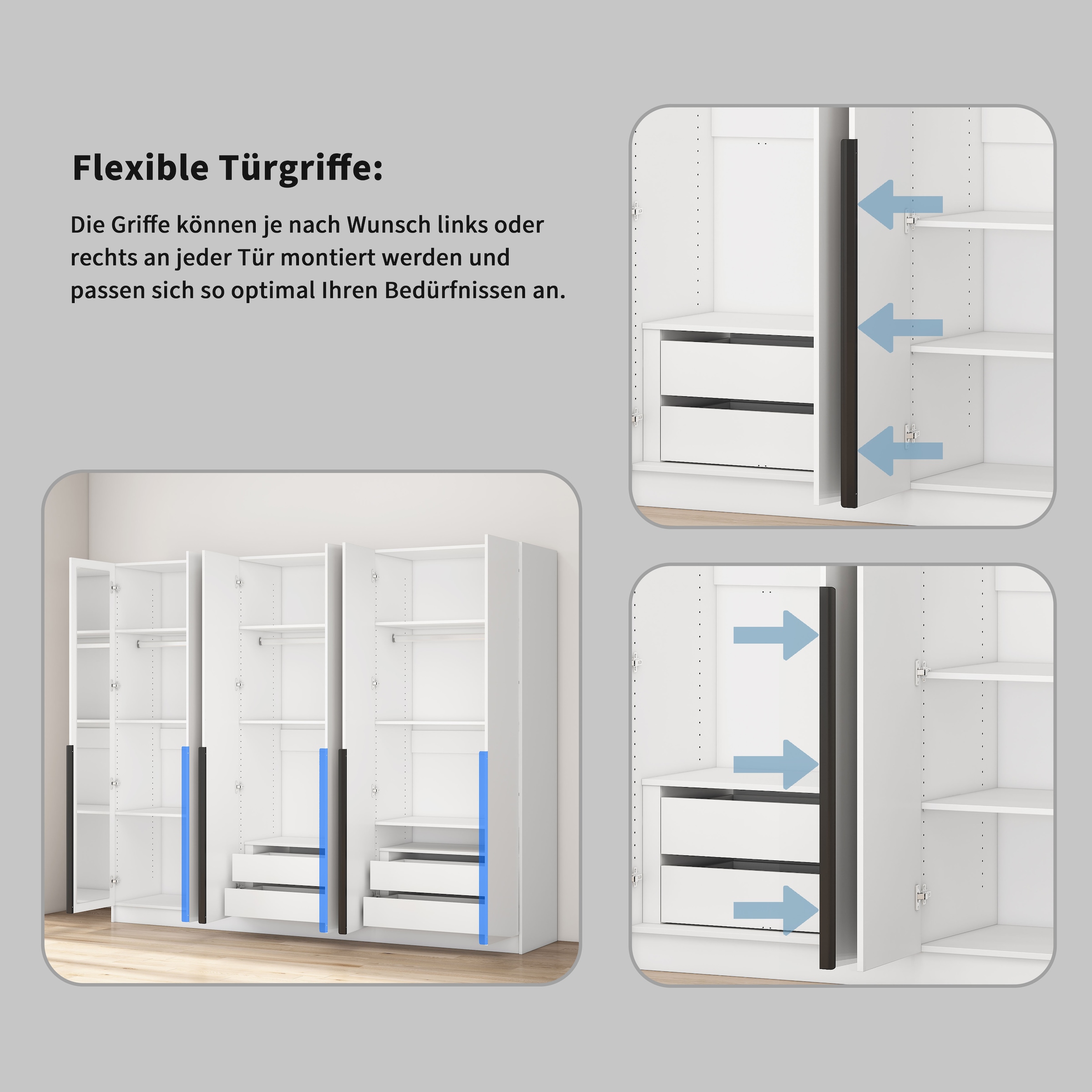 GOODproduct Armoires à vêtements »Annor Schlafzimmerschrank Breite 242cm hochglanz Schrank Garderobe« Armoire à portes battantes avec aménagement intérieur parfait - poignées de porte élégantes