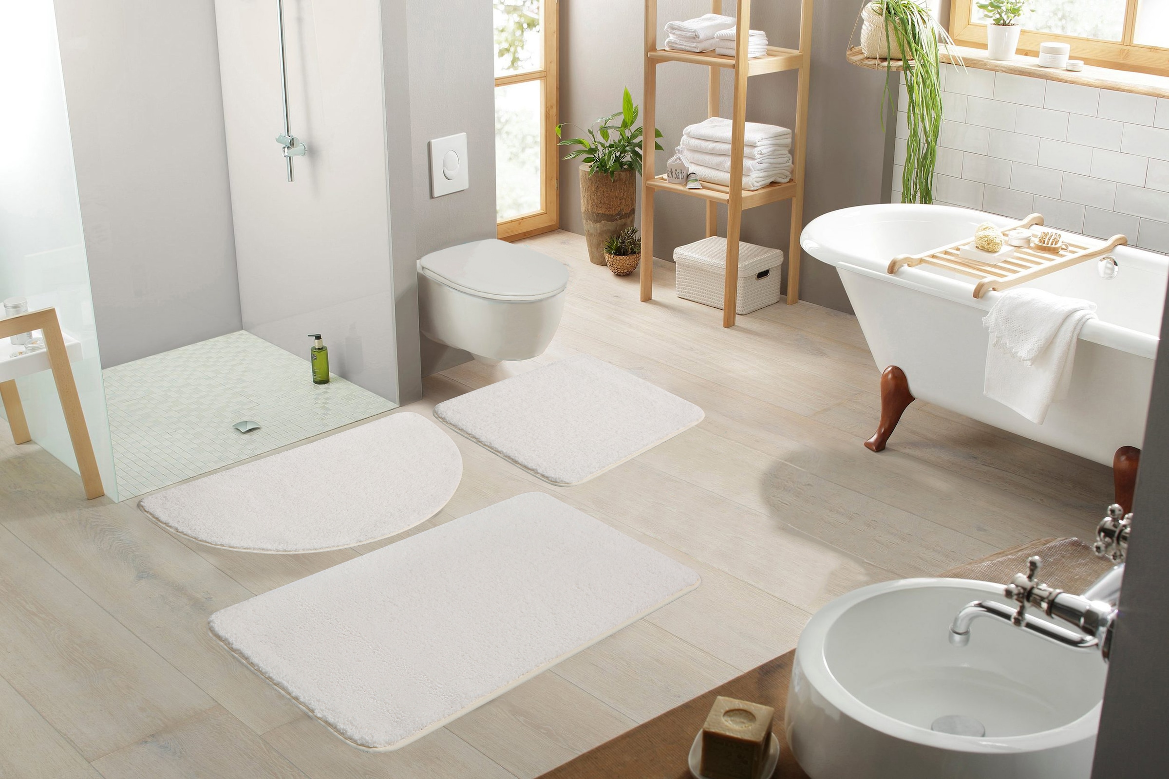 my home Badematte »Regona, Badteppich, Badvorleger, Badezimmer Teppich«, rutschhemmend beschichtet, fussbodenheizungsgeeignet-schnell trocknend-strapazierfähig, Uni Farben, besonders weich, als rechteckig und halbrund erhältlich
