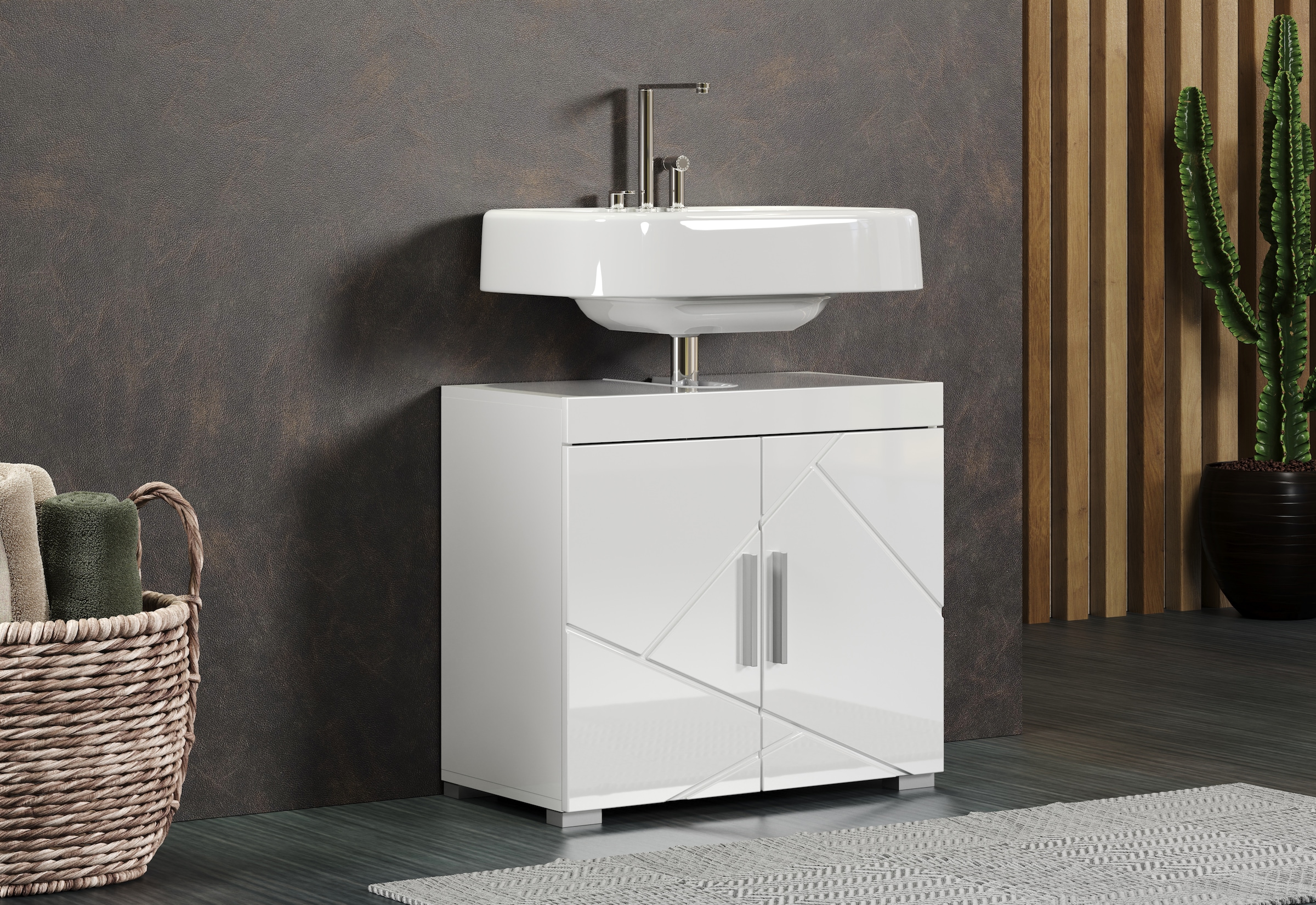 welltime Waschbeckenunterschrank »Avena« 1 Stk. tlg. Waschbeckenunterschrank mit Türen & Einlegeboden – (B/T/H) 60/34/56 cm