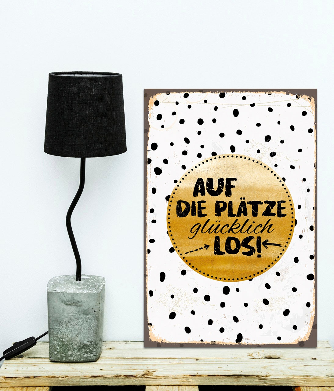 Image of queence Metallbild "Glücklich los" Punkte Schriftzug Schriftzüge 1 Stk. tlg. Stahlschilder