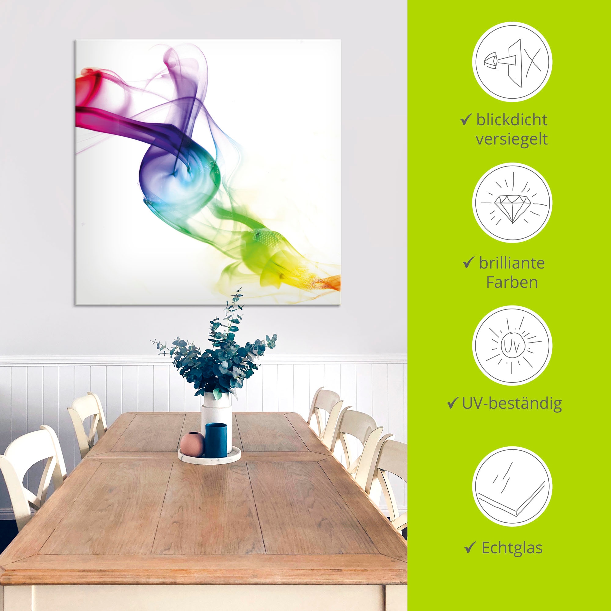 Artland Tableau en verre »Rauch - Abstrakt« 1 cuis tlg. in verschiedenen Grössen