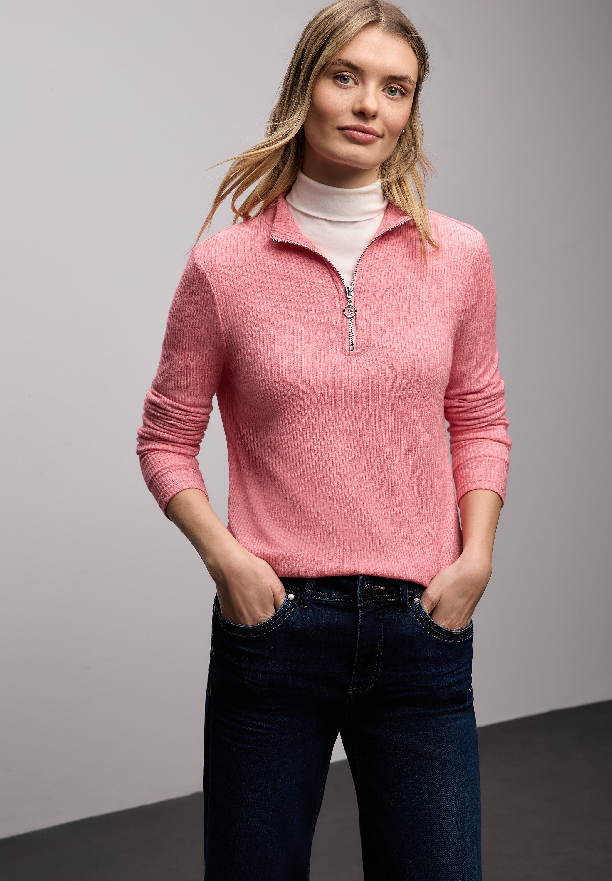 Image of STREET ONE Langarmshirt mit Rippstruktur und Zipper