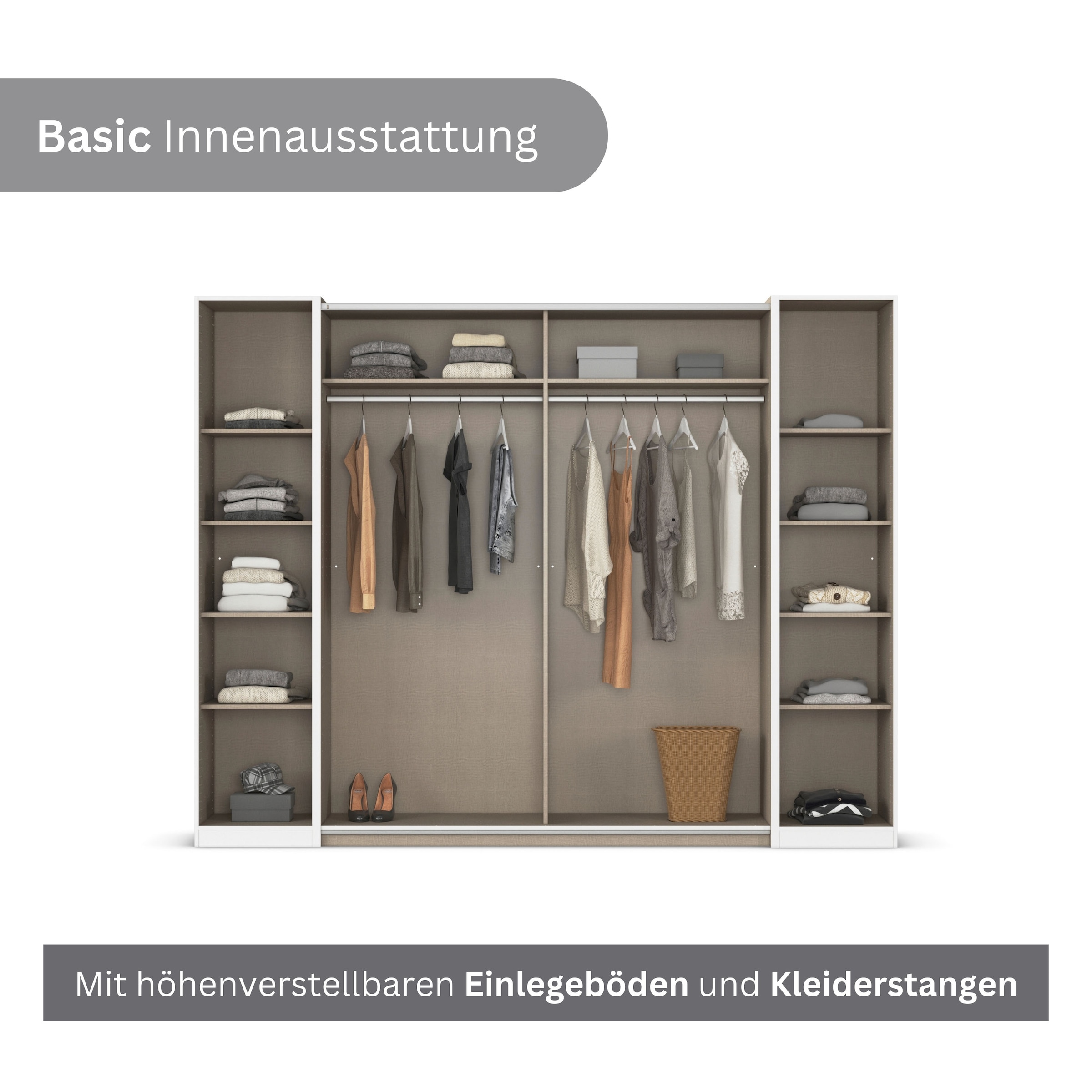 rauch Schwebetürenschrank »Kleiderschrank Drehtürenschrank Schrank Garderobe KRONACH TOPSELLER« in 3 Ausstattungen BASIC/CLASSIC/PREMIUM, Breiten 225/268/311/354 cm,  mit Dreh- und Schwebetüren und Spiegel, viele Böden MADE IN GERMANY