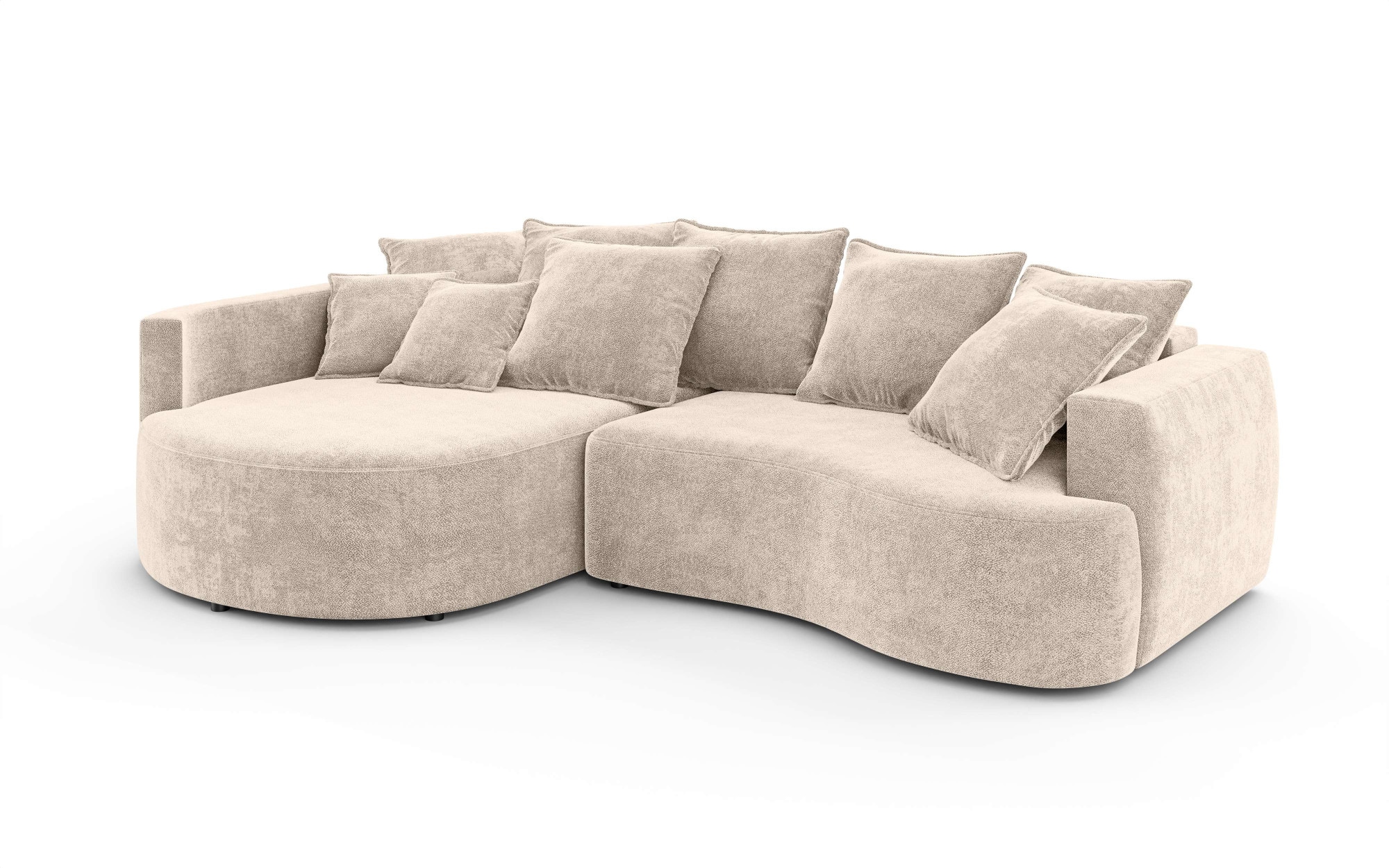 INOSIGN Ecksofa »Kahekili, Schlafsofa mit Bettkasten, Masse B/T/H: 255/181/90/ cm«, L-Form mit Wellenunterfederung, 7 Rückenkissen und 2 Zierkissen
