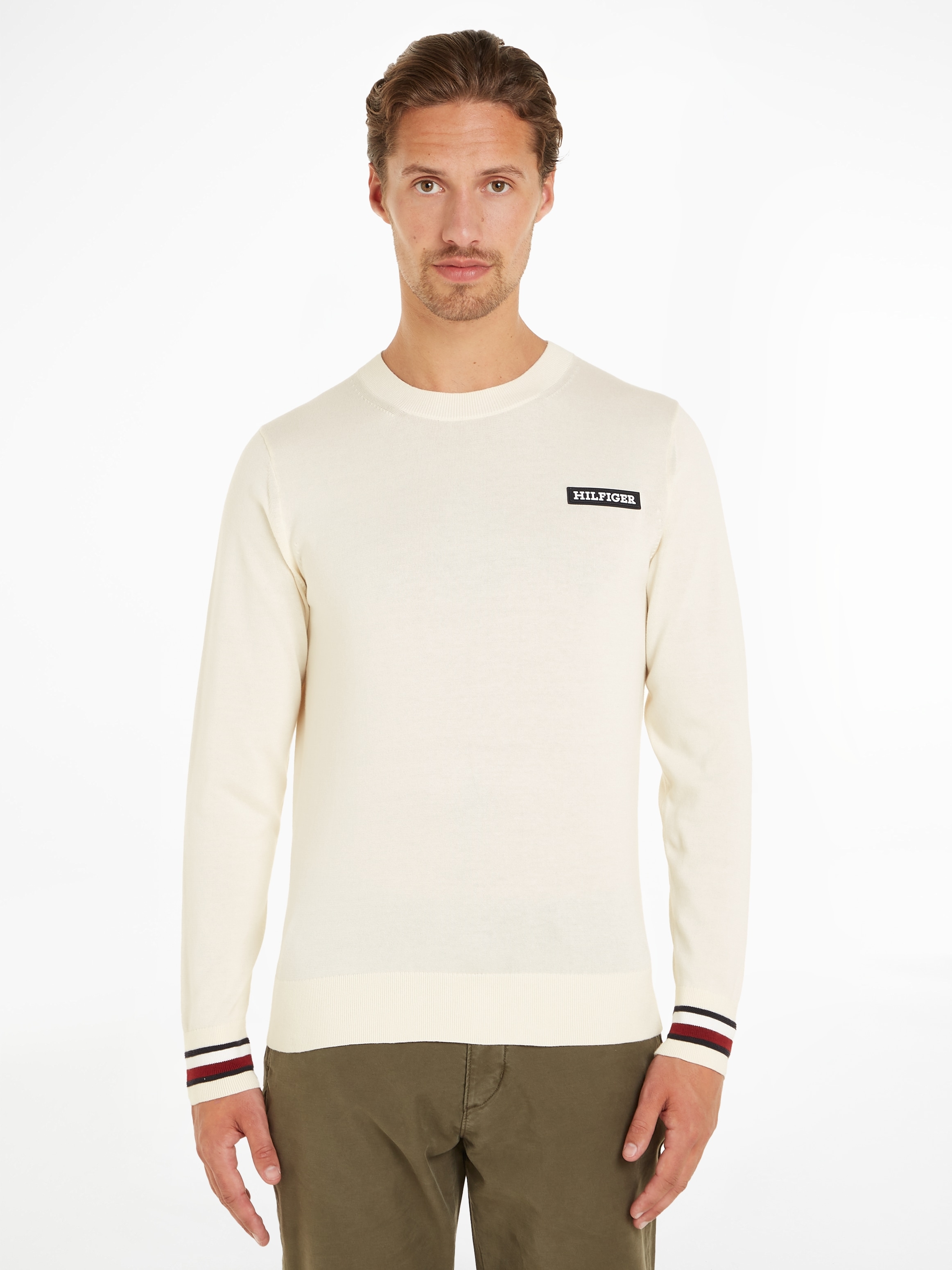 Tommy Hilfiger Strickpullover »GLOBAL STRIPE CREW NK«, Global-Streifen auf Ärmelabschluss und Nacken