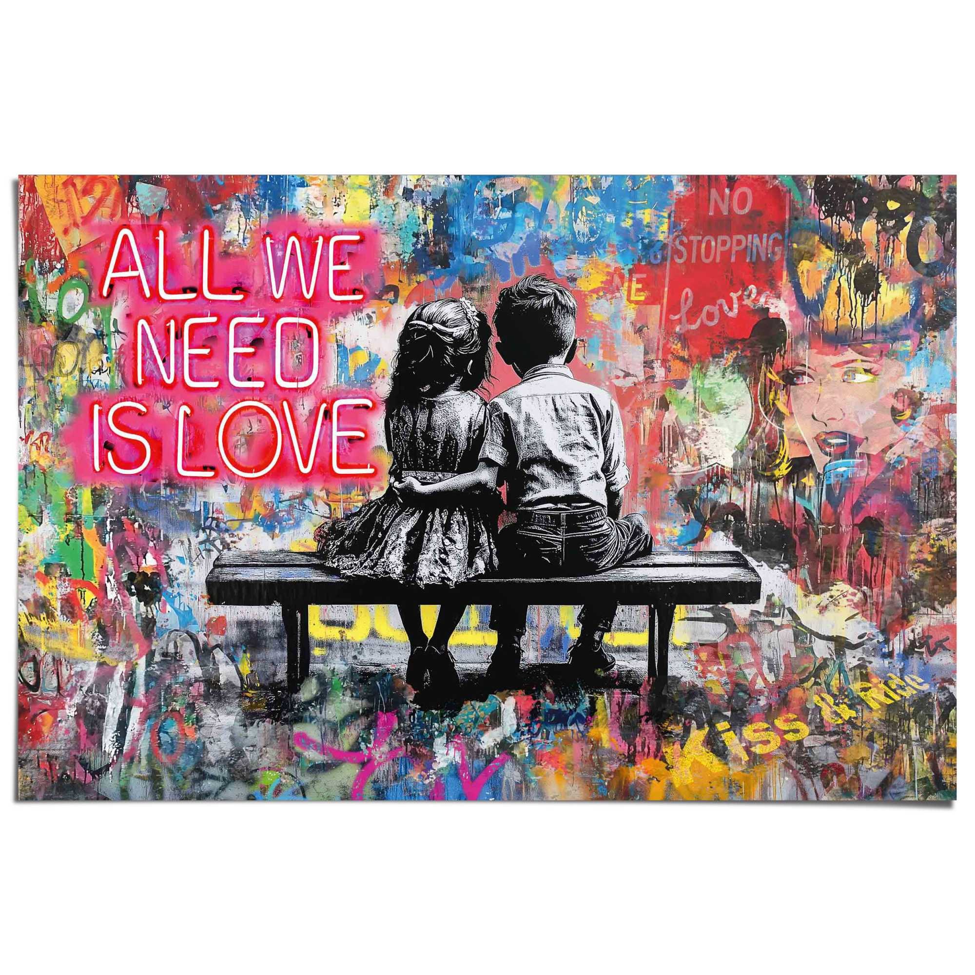 Image of Reinders Poster "Love is All We Need" Wohnzimmer - Mehrfarbig - 150 gr. Papier - Street Art - 91,5x61 cm