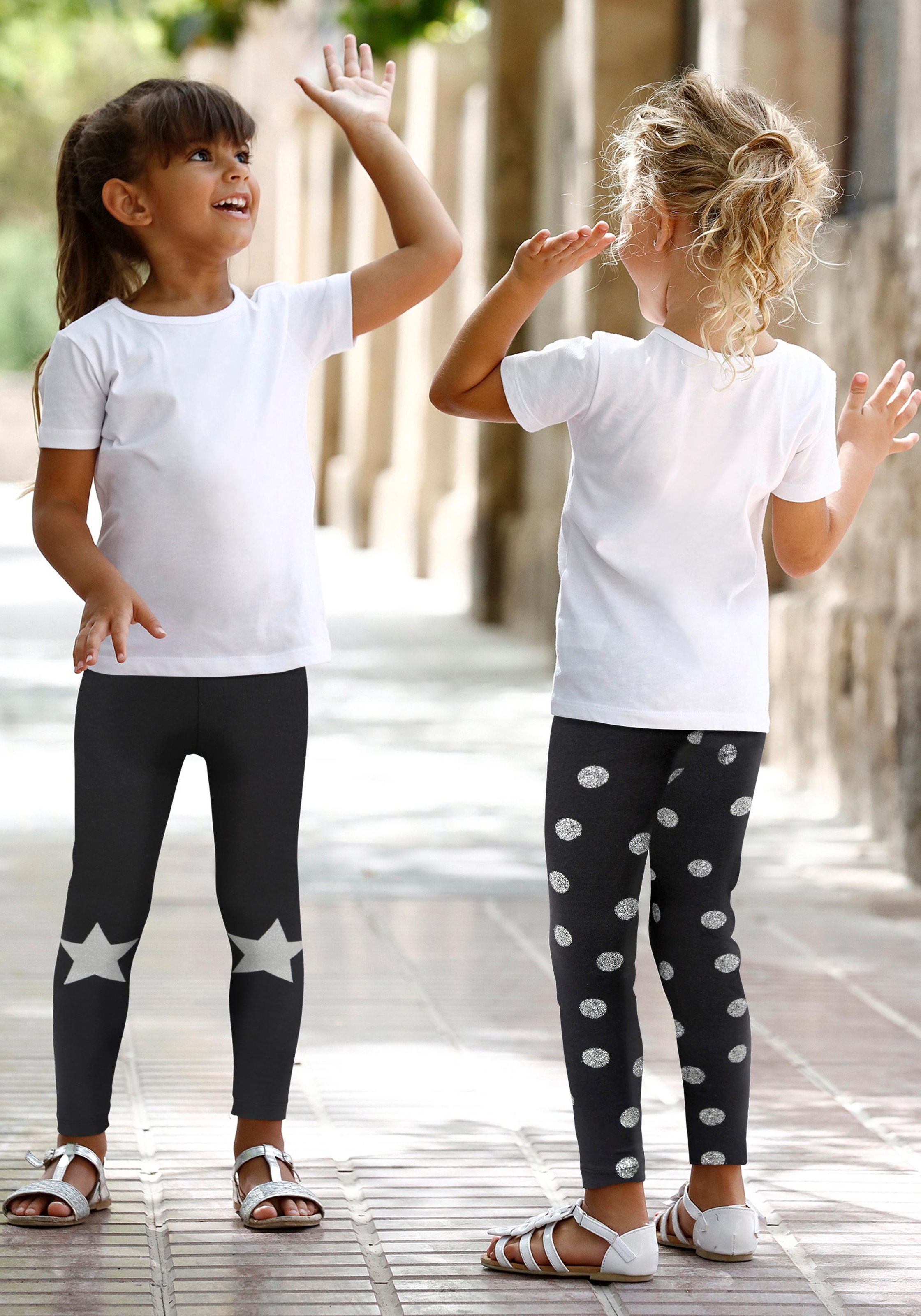 ✌ KIDSWORLD Leggings »für kleine Mädchen«, (Packung, 2 tlg.), mit  Glitzerdruck Acheter en ligne