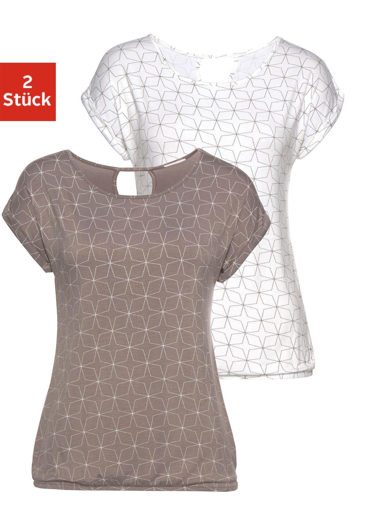 Image of LASCANA T-Shirt, (2er-Pack), mit kleinem Cut-Out im Nacken bei Ackermann Versand Schweiz