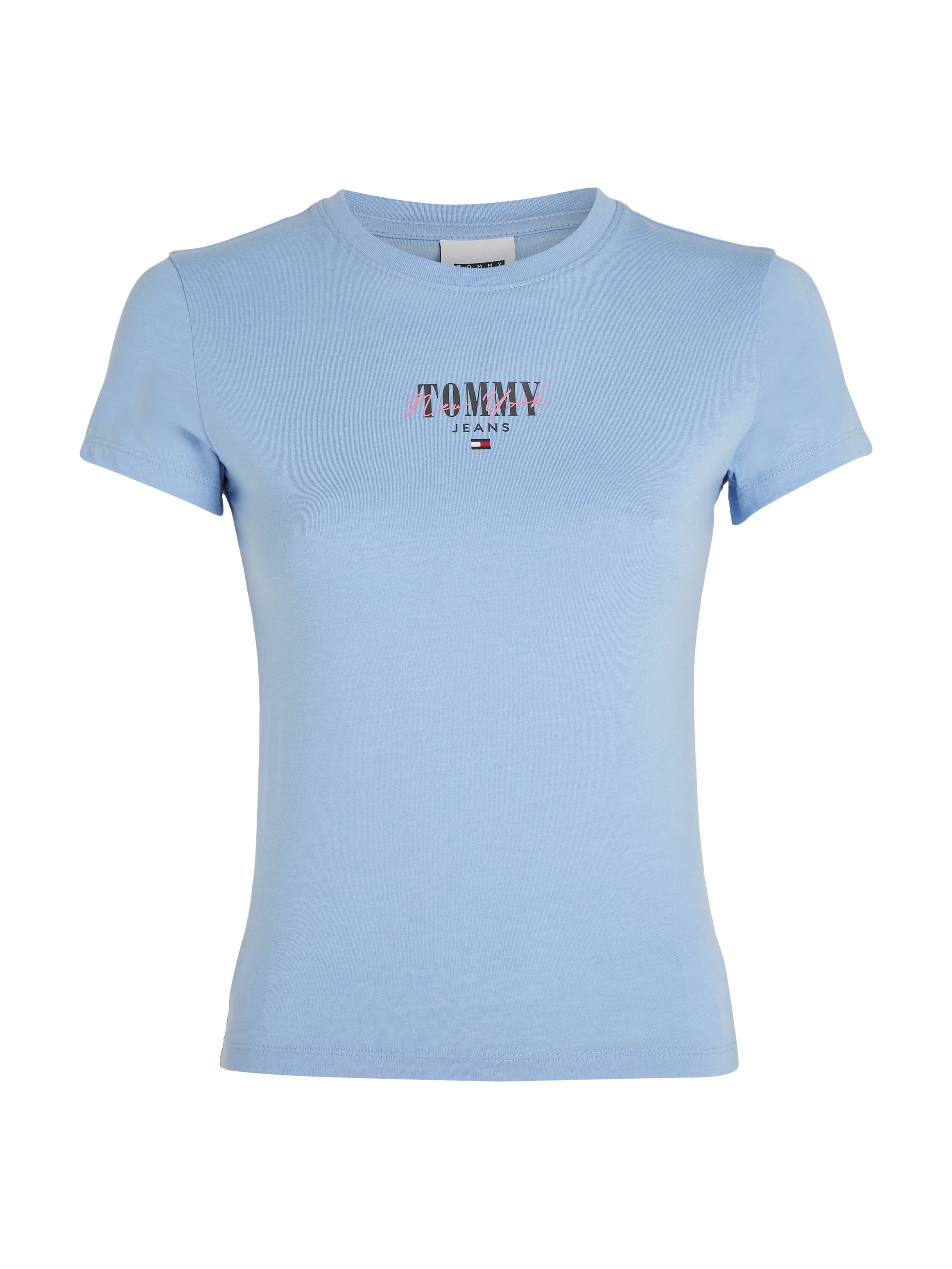 Tommy Jeans Rundhalsshirt »Rib Slim Essential Logo«, Rippshirt, feines Jersey Rippe, elastisch mit Tommy Jeans Logo