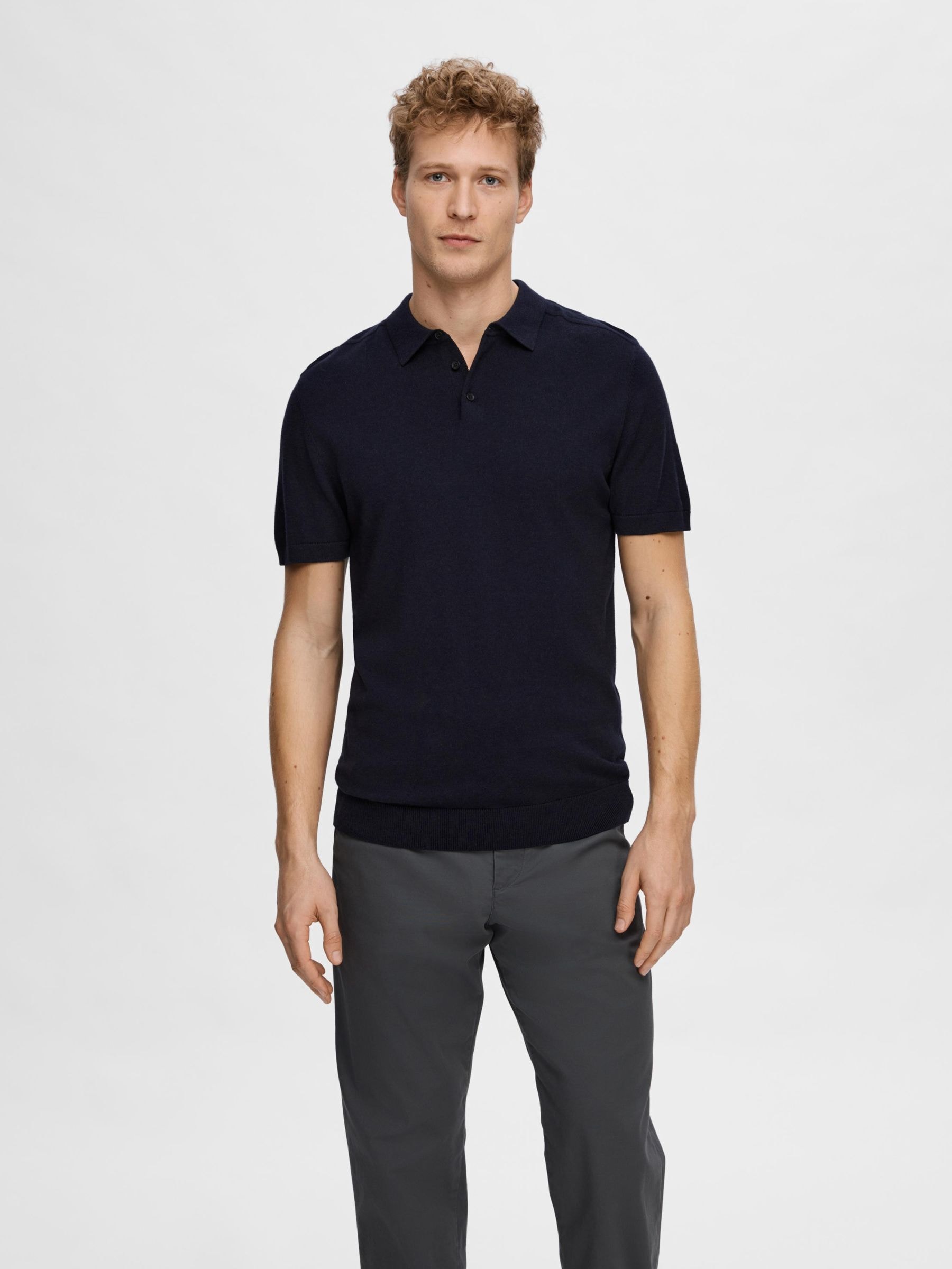 SELECTED HOMME Poloshirt »SLHBERG SS KNIT POLO NOOS«, aus Feinstrick