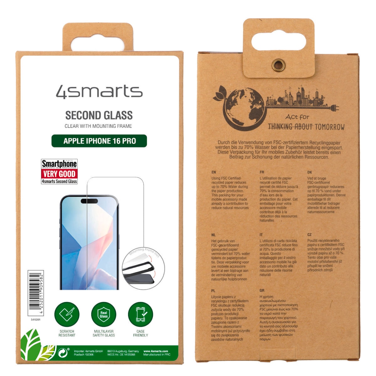 4smarts Displayschutzglas »Second Glass mit Montagerahmen«, für Apple iPhone 16 Pro, (1 St.), Displayschutzfolie, Schutzfolie, Bildschirmschutz, kratz- & stossfest