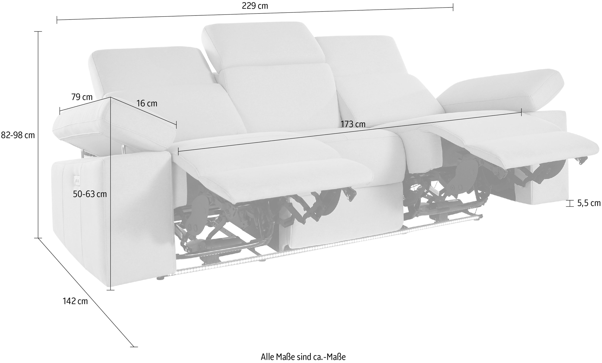 Home affaire 3-places »Kilado« mit  2x  Relaxfunktion, verstellbarer Armlehne, Kopfteilverstellung