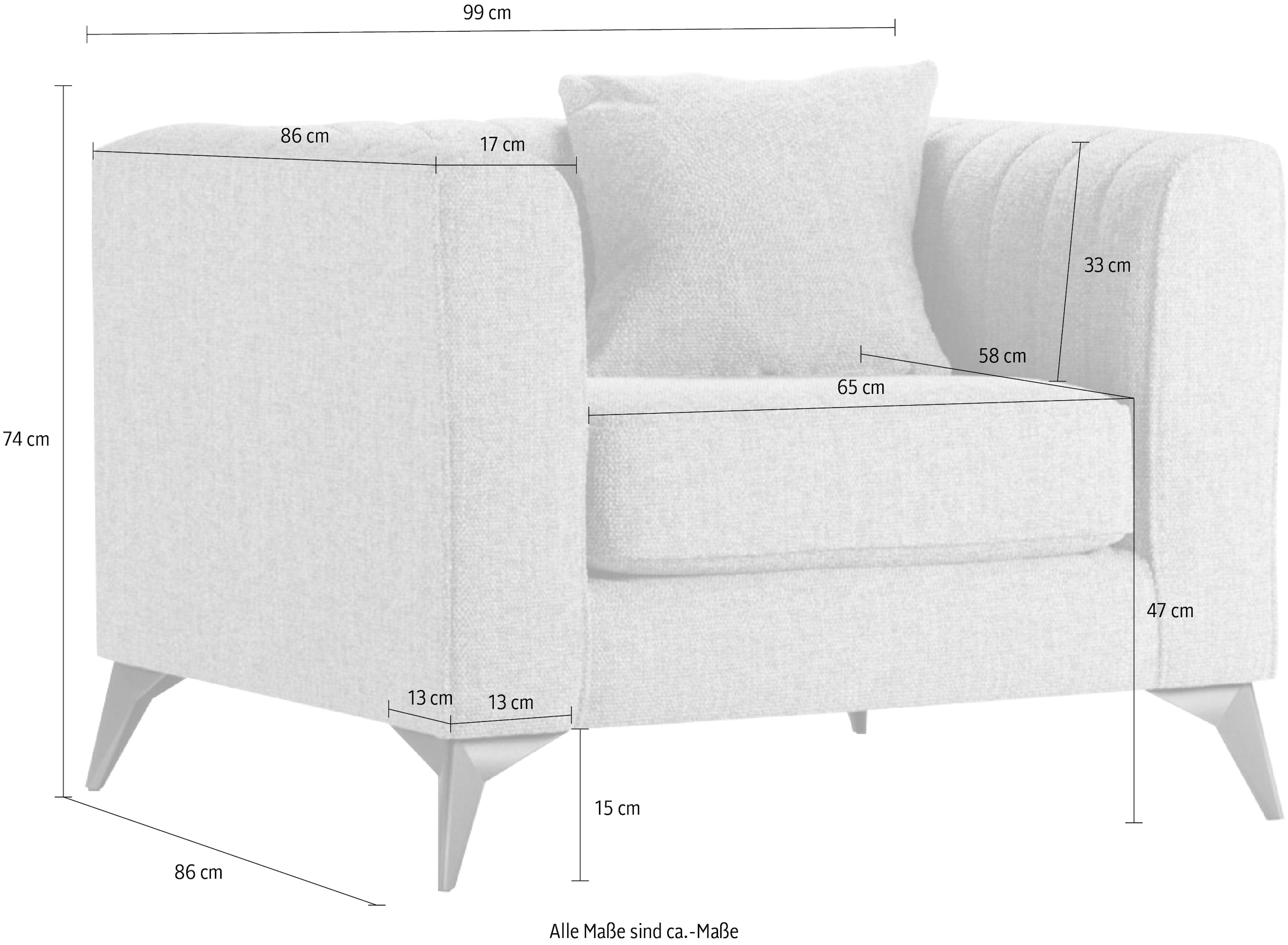 Places of Style Sessel »MATTHEW Loungesessel, Masse B/T/H: 99/86/74 cm«, incl. 1 Zierkissen, Steppung im Rückenbereich