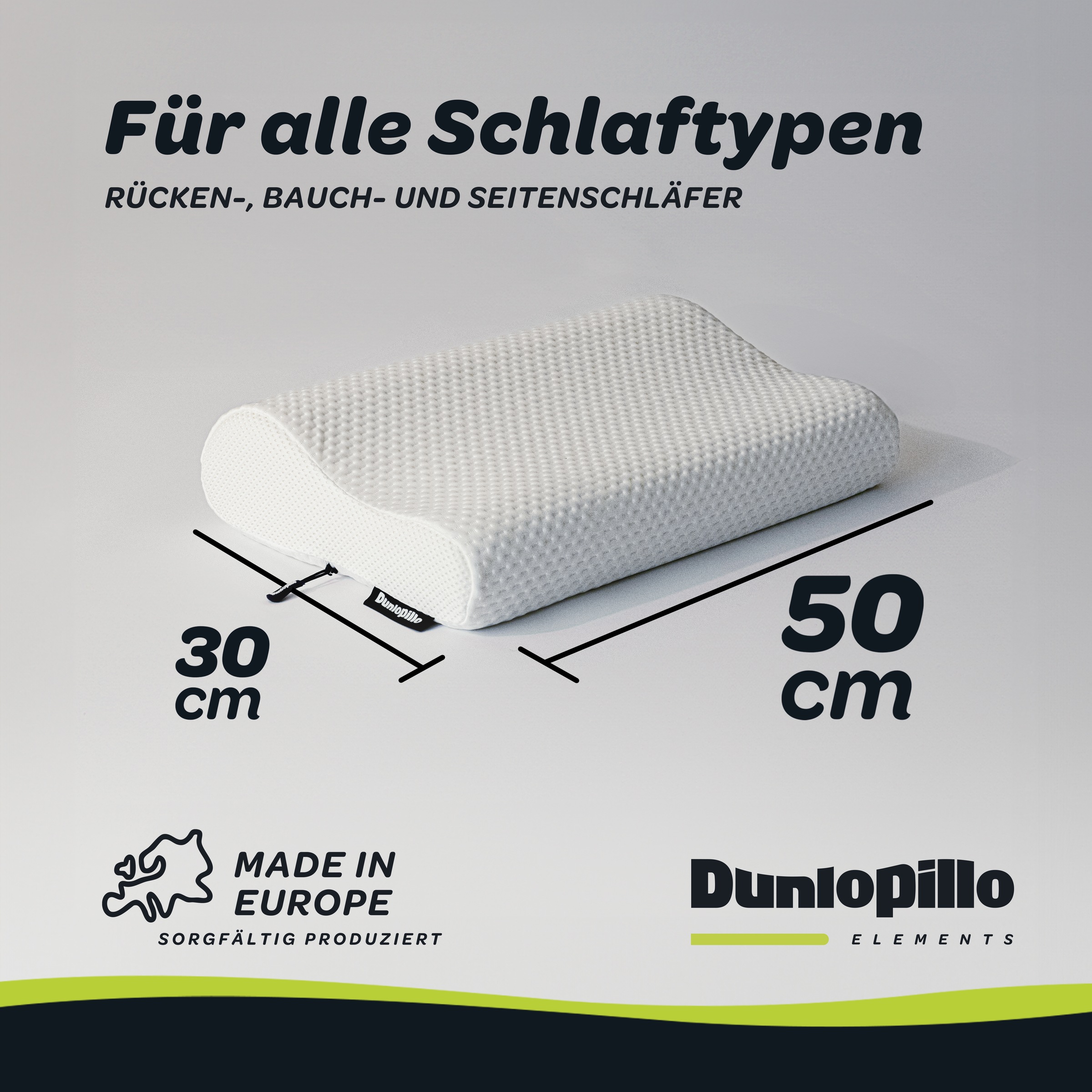 Dunlopillo Nackenstützkissen "Home, Nackenstützkissen aus Viskoschaum 30x50 cm" Füllung: 100% Polyurethan 1 Stk. tlg. entlastet die Wirbelsäule, allergikergeeignet (Hausstauballergiker)