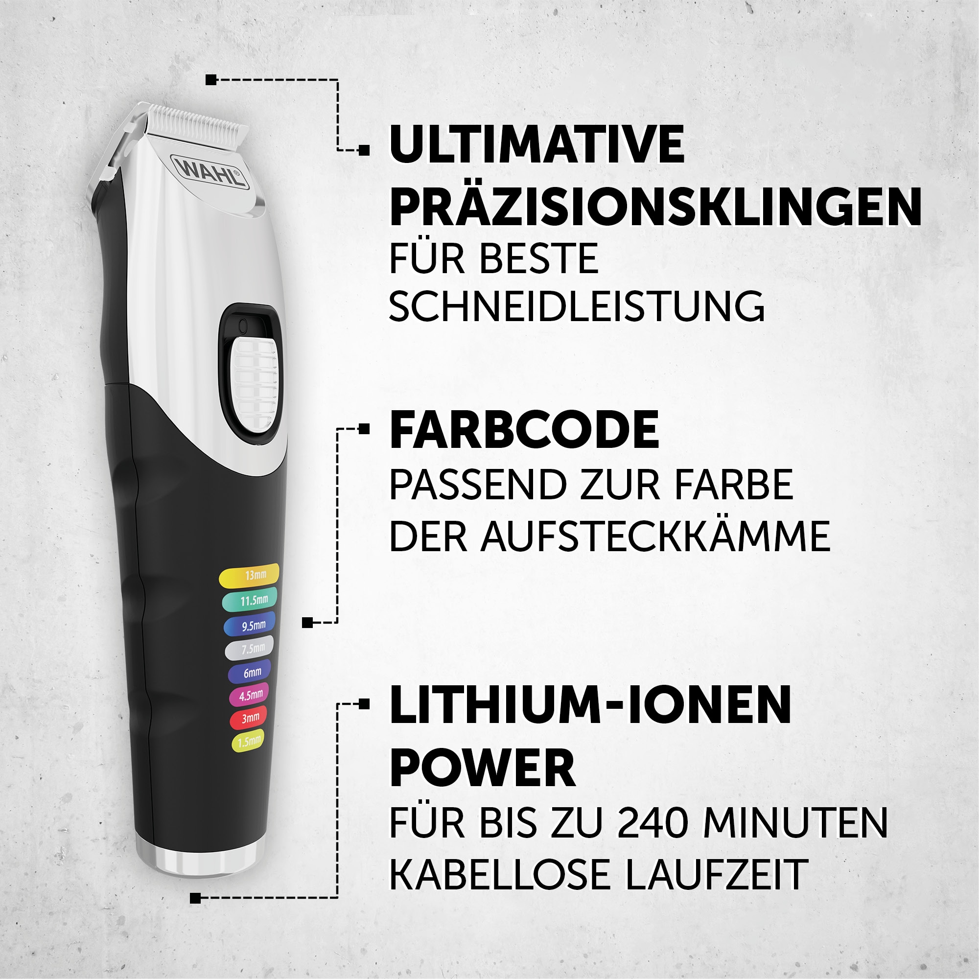 Wahl Bartschneider »Color Trim« 9 Aufsätze Farbcodierte Aufsteckkämme, Lithium-Ionen-Technologie, USB Aufladung