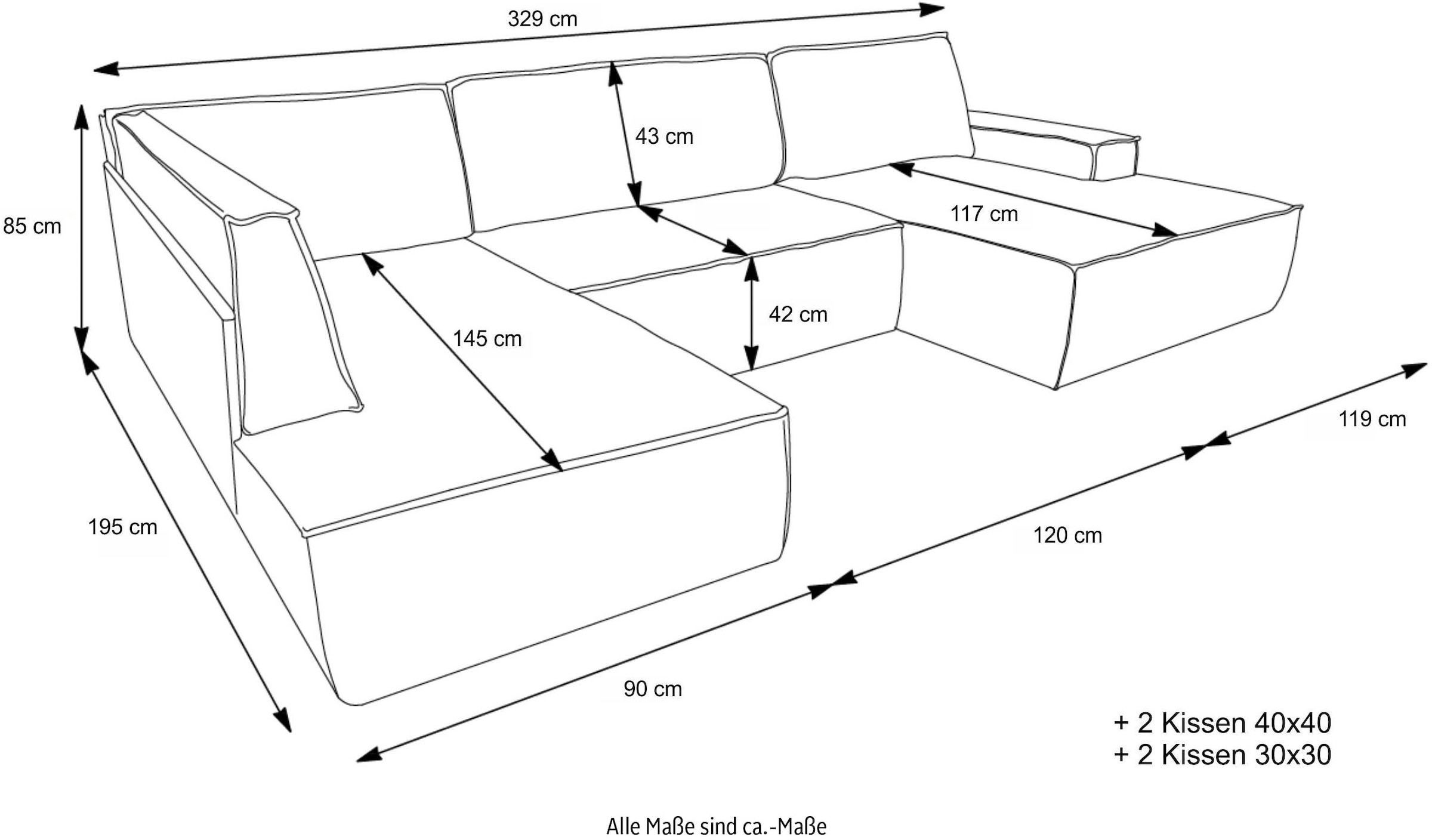 GOODproduct Paysage de salon »FINNLEY U-Form XXL 329 cm - OTTO. Verlässliche Qualität.« Schlafsofa, Bettkasten, in Bouclé, Struktur fein und Mega Cord