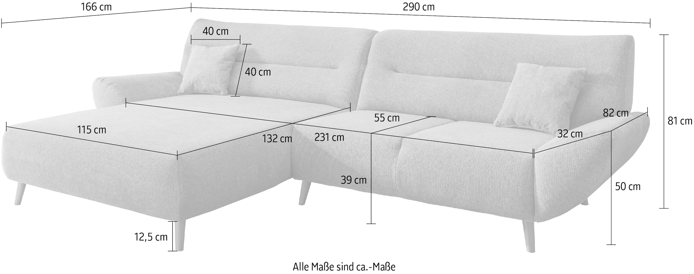 INOSIGN Ecksofa »Drago, elegant und zeitlos, komfortabel, Holzfuss, L-Form«, frei im Raum stellbar, inkl. 2 Zierkissen