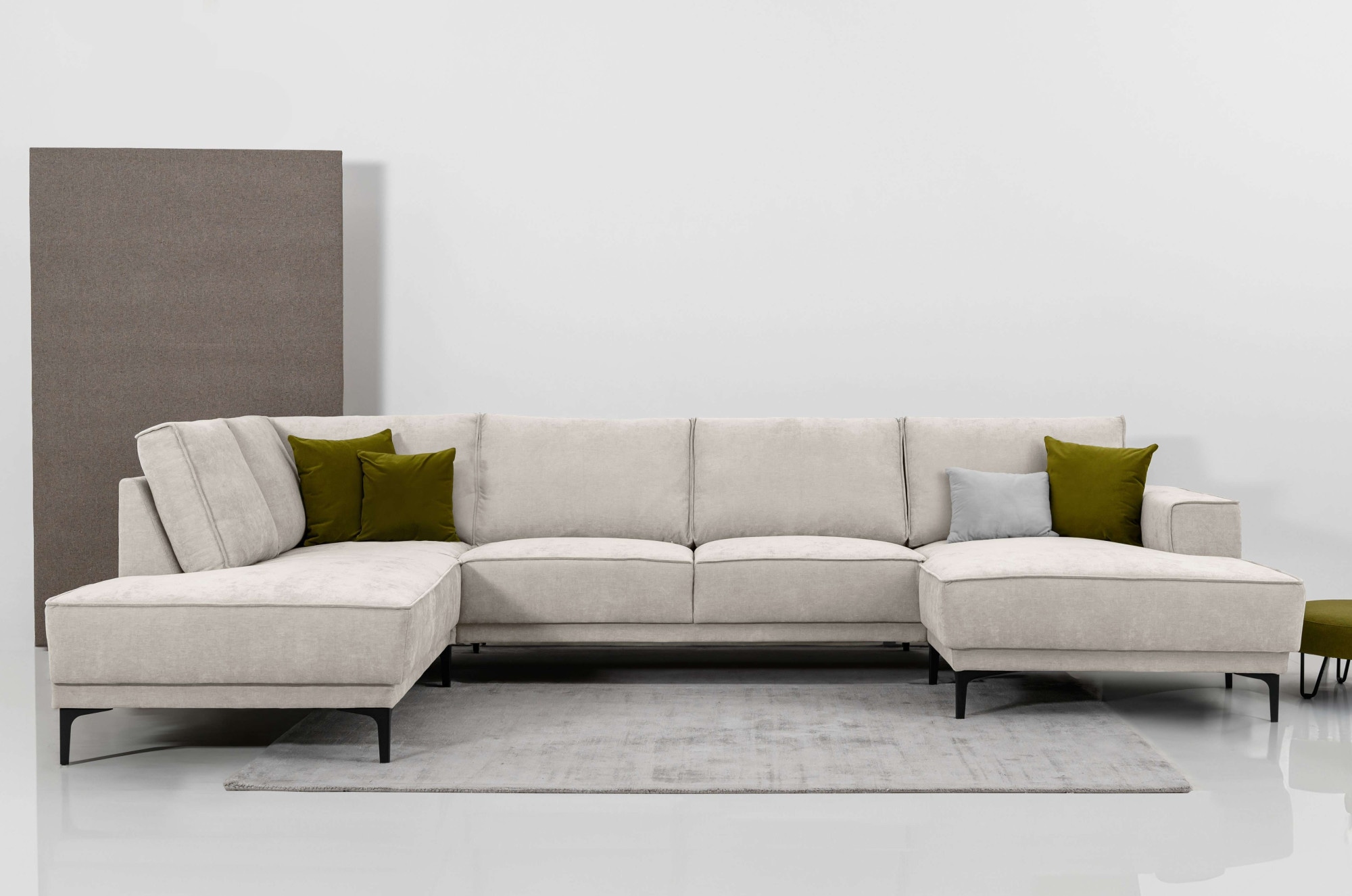 GOODproduct Paysage de salon »XXL Sofa Oland, Struktur, Flachgewebe, Luxus-Microfaser, Boucle« U-Form, 345 cm, Wellenunterfederung, Skandi-Design, Metallfüsse