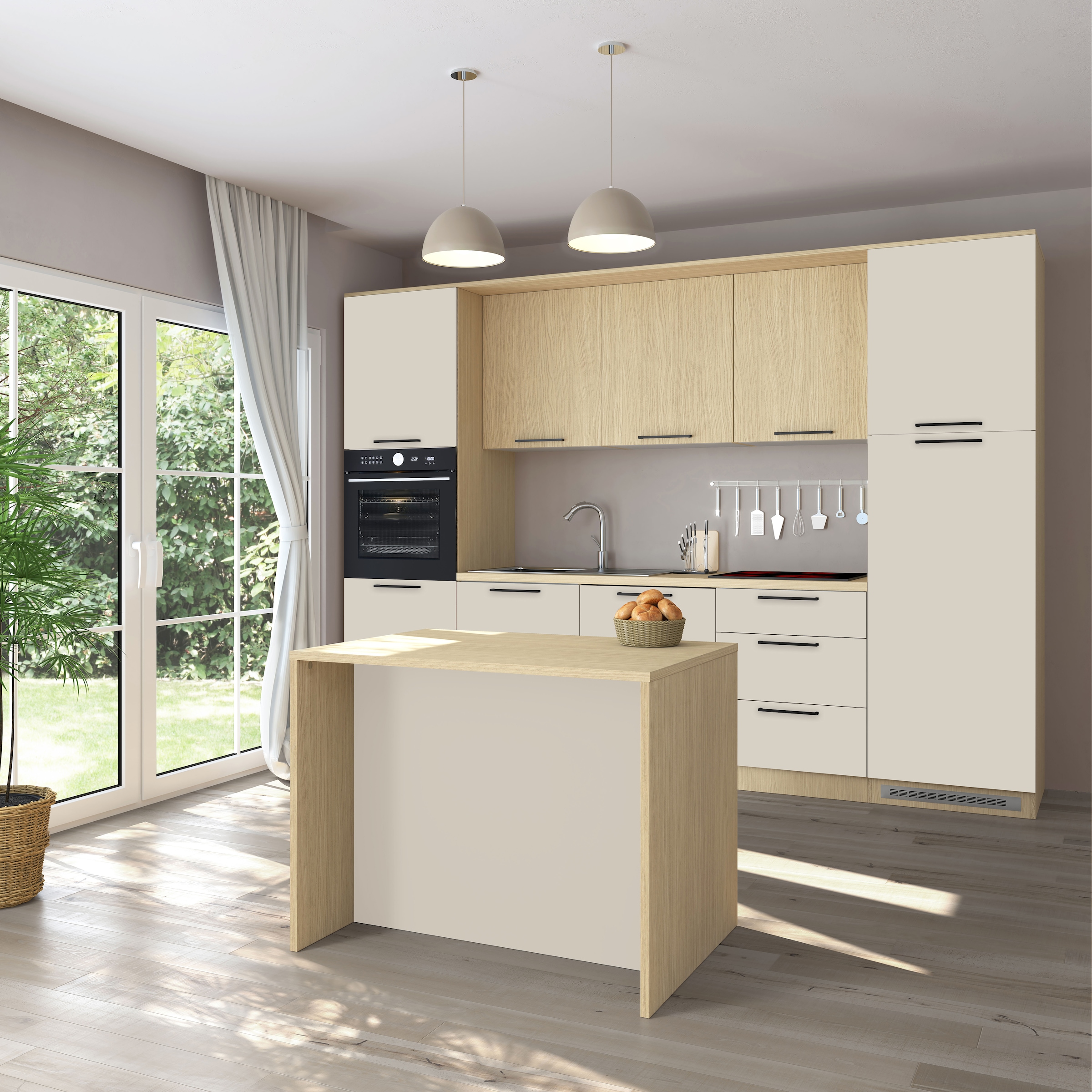 KOCHSTATION Ilot de cuisine »KS-Luna« Largeur 115 cm, 2 portes, 4 compartiments intérieurs, 2 places à manger, portes amorties