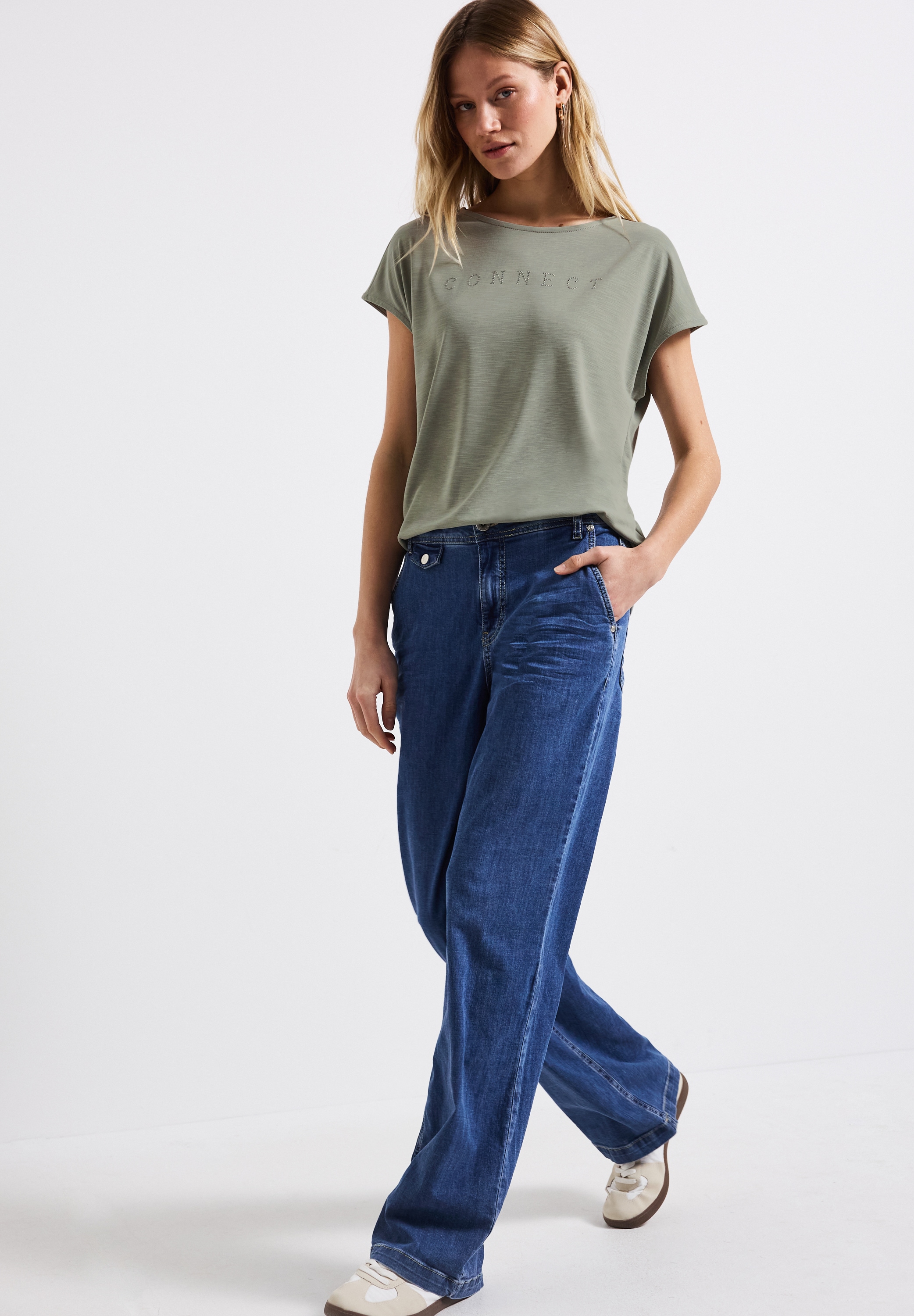 STREET ONE T-Shirt mit Wording aus Schmucksteinen