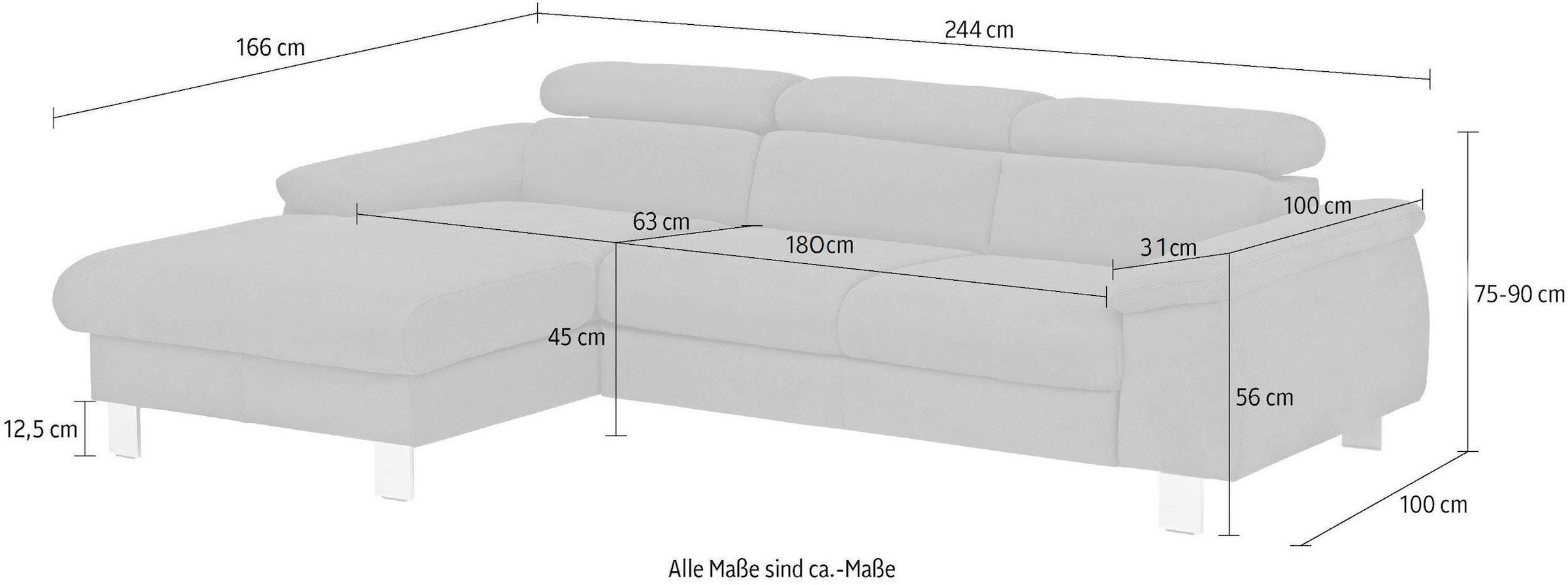COTTA Canapé d'angle »Komaris L-Form, B: 244 cm« mit Kopfteilverstellung, optional Bettfunktion, Bettkasten & Licht