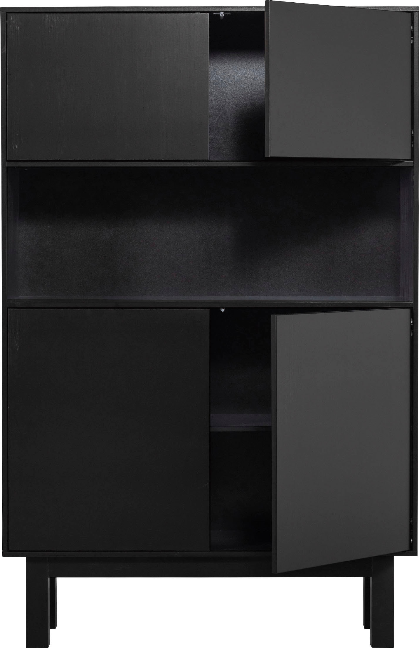 WOOOD Buffet »Finca FSC®-Kiefernholz mit Druckmechanismus, H 170 x B 110 x T 40 cm« charge maximale 10 kg par tablette, compartiment central ouvert, veinage visible