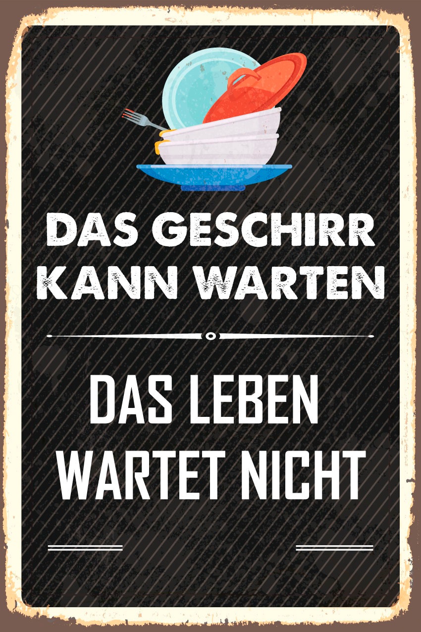 queence Metallbild »Geschirr kann warten« Schriftzug | Schriftzüge 1 Stk. tlg. Stahlschilder
