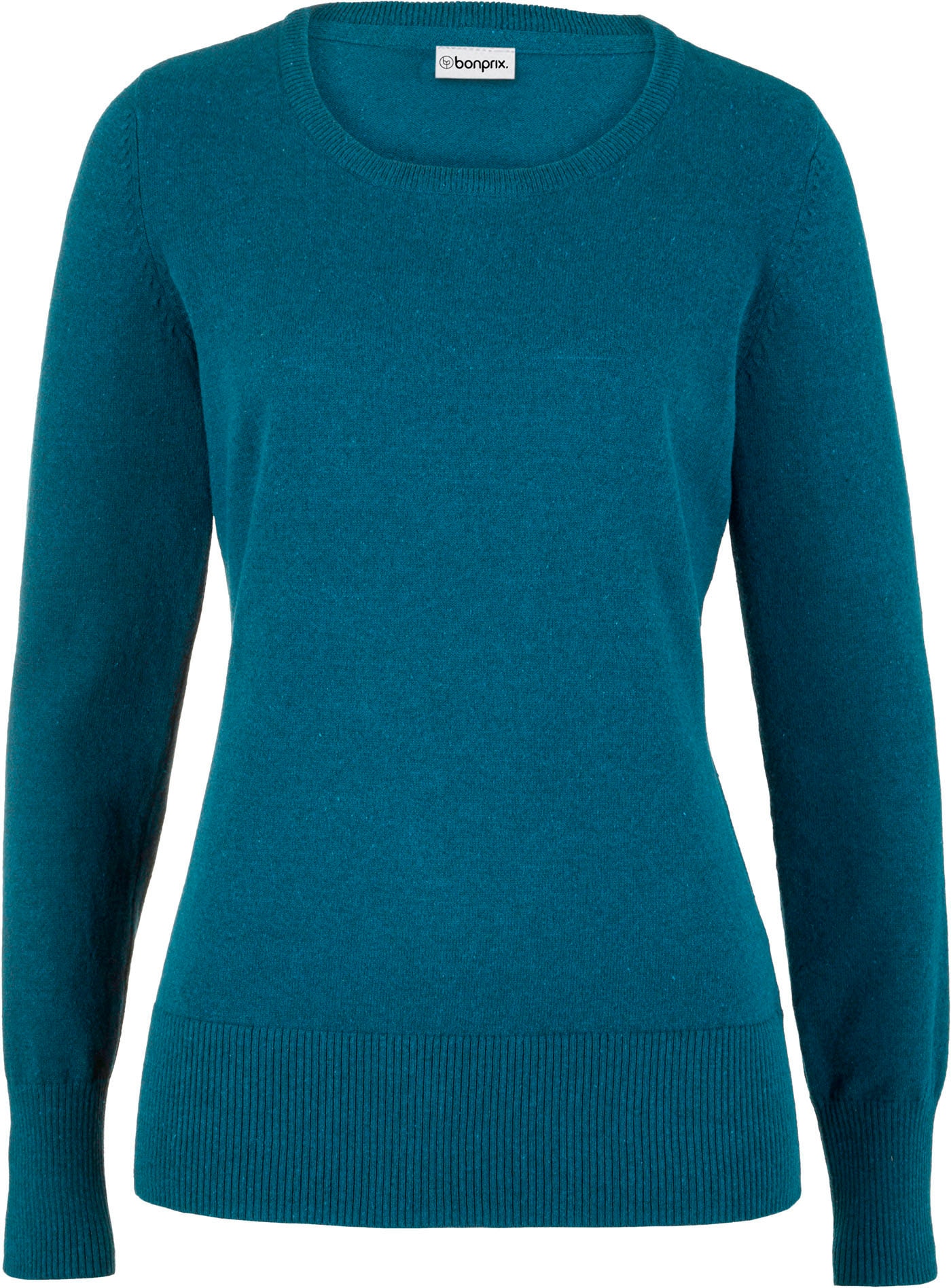 bonprix Pull en tricot aus Baumwollmischung, ohne Verschluss und Kragen, Slim Fit Passform