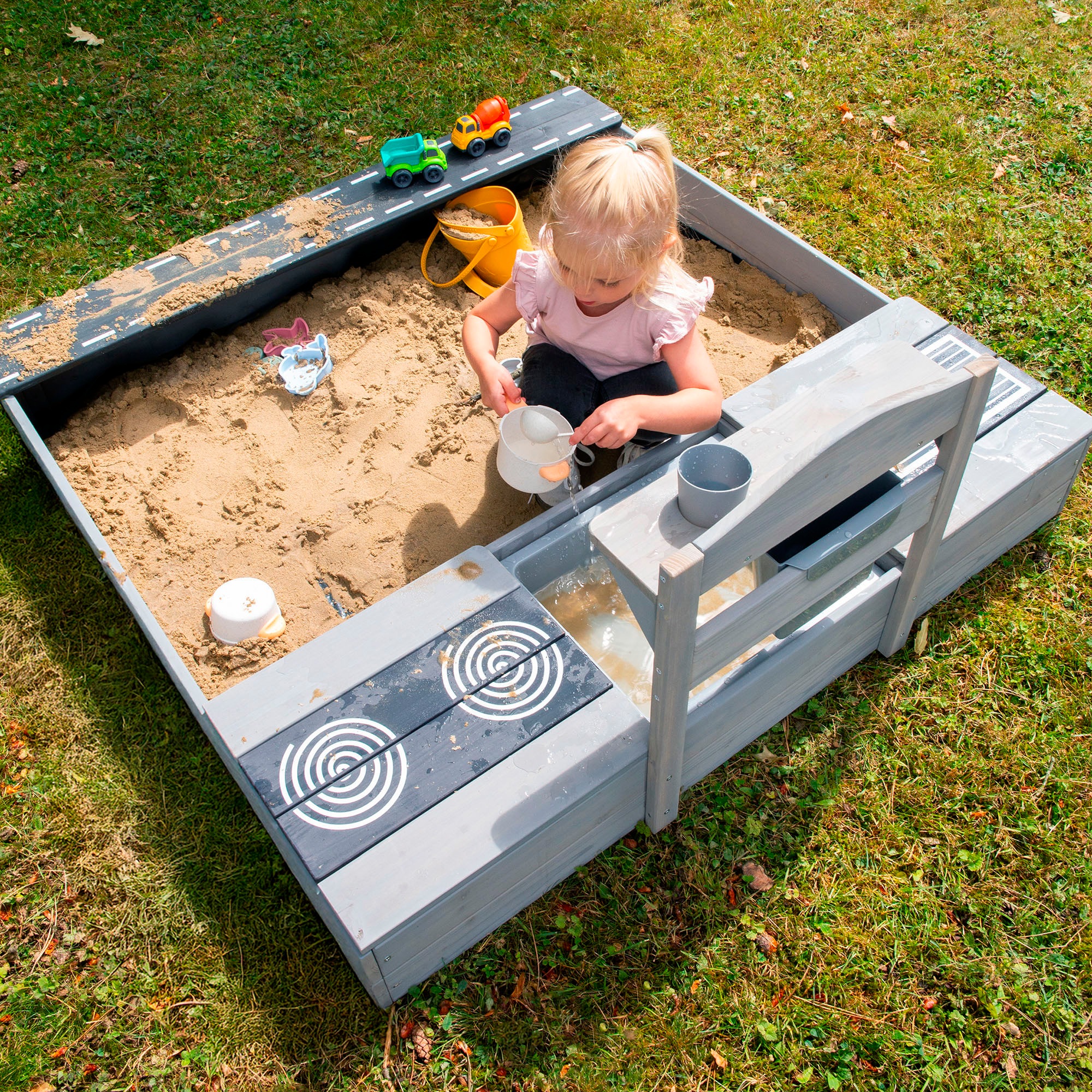 roba® Sandkasten »117 x 118 x 54 cm, mit Matschküche, grau« FSC® - schützt Wald