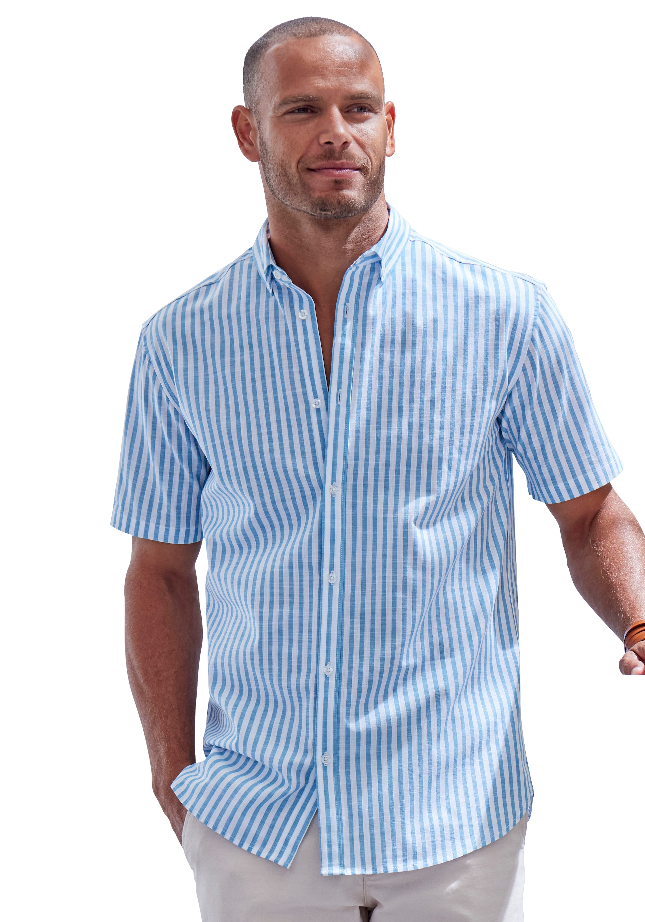 John Devin Kurzarmhemd »Regular Fit,«, Streifenhemd mit Button-down-Kragen aus reiner Baumwolle