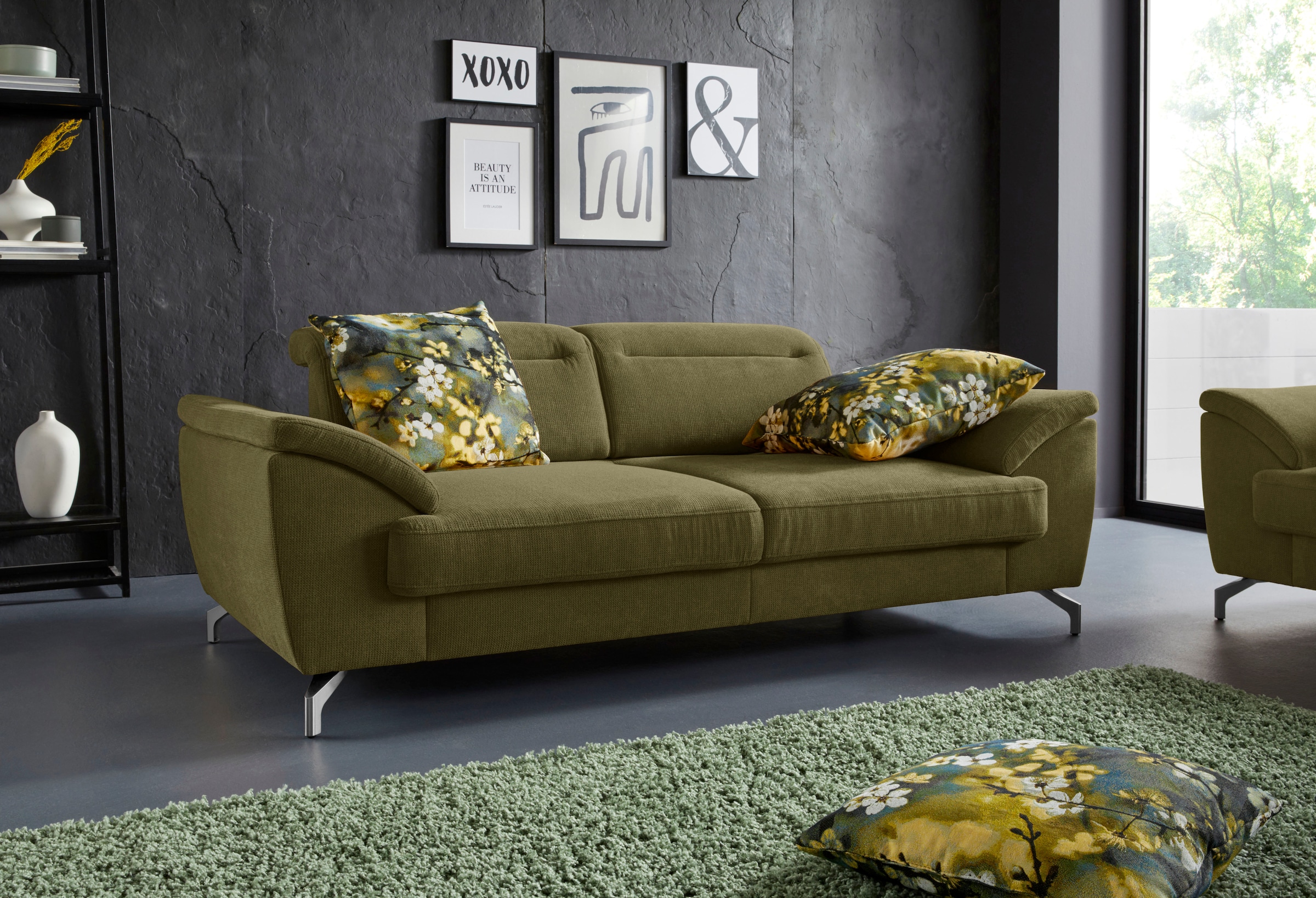 sit&more 2,5-Sitzer »Percy«, 12 cm Fusshöhe, Sitztiefenverstellung, wahlweise Kopfteilverstellung
