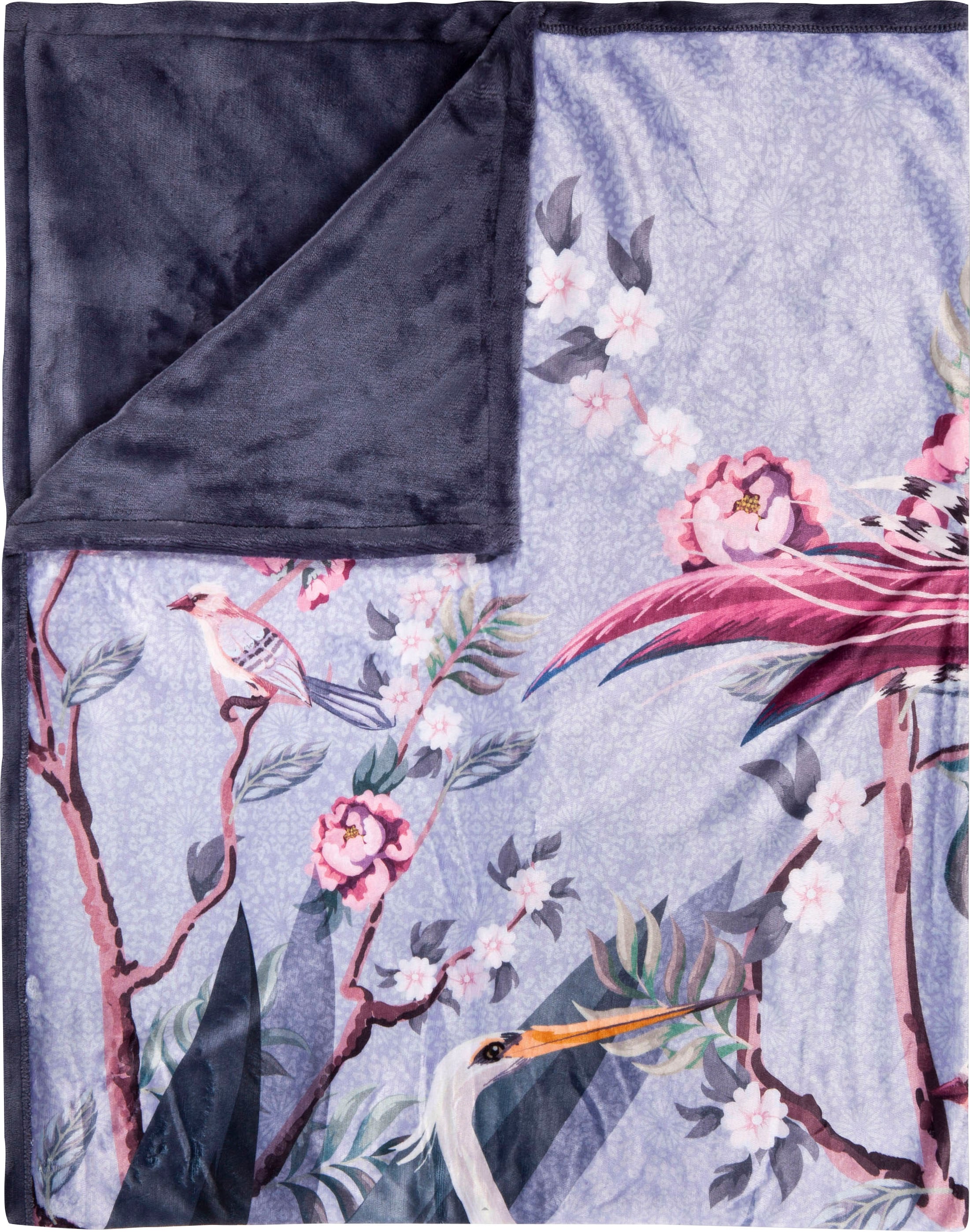 Descanso Plaid »Sarenza«, Sehr Weich, Kuscheldecke, 130x160 cm, Wendeoptik, Blumen, Grau