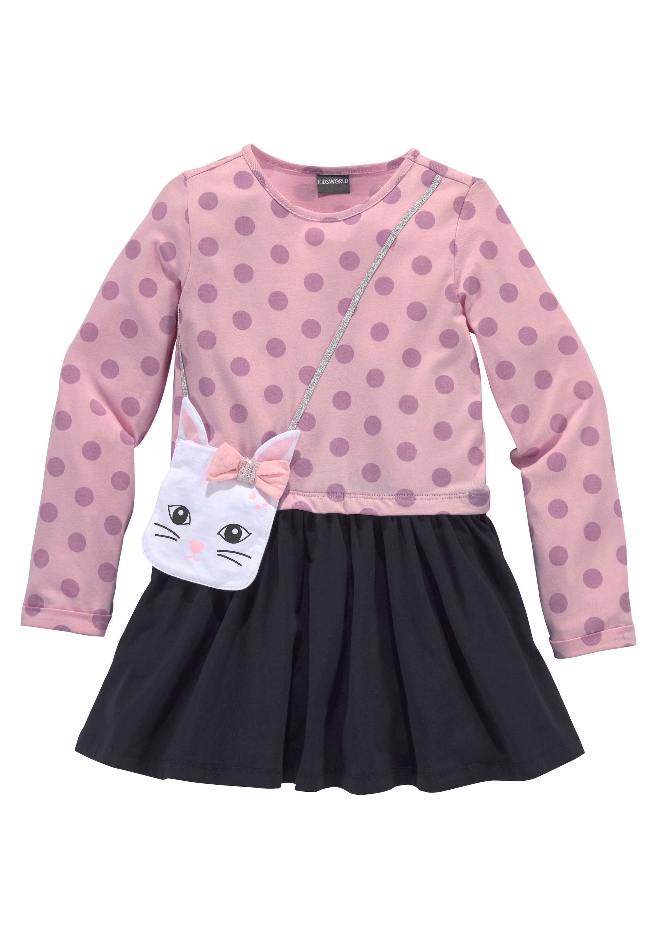 KIDSWORLD Jerseykleid »für kleine Glitzerband Mädchen«, versandkostenfrei und Tasche kleiner mit appliziertem auf