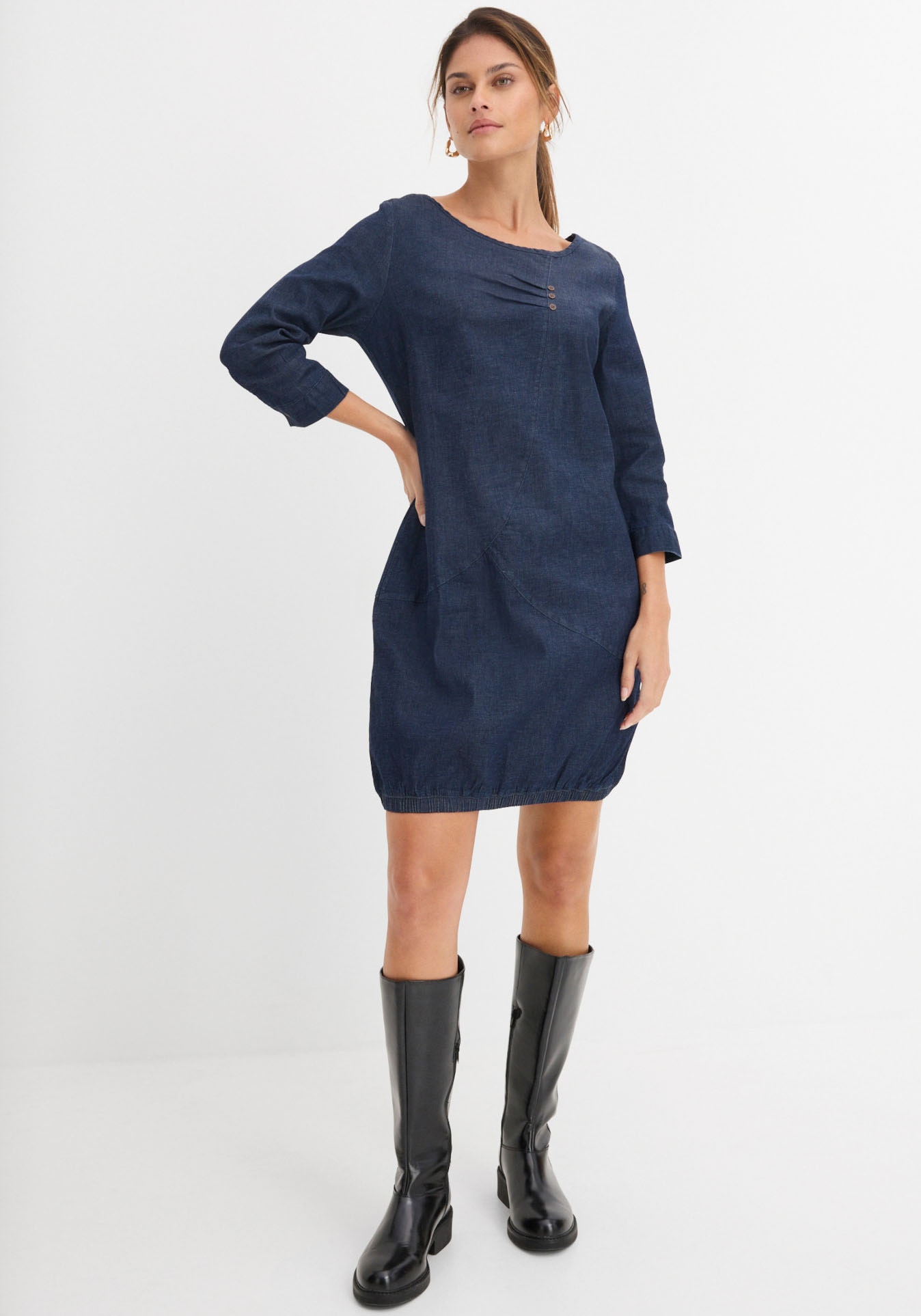 bonprix Robe en jean 1 tlg. für Frühling und Sommer, aus Baumwolle mit Elasthan, mit 3/4-Ärmeln