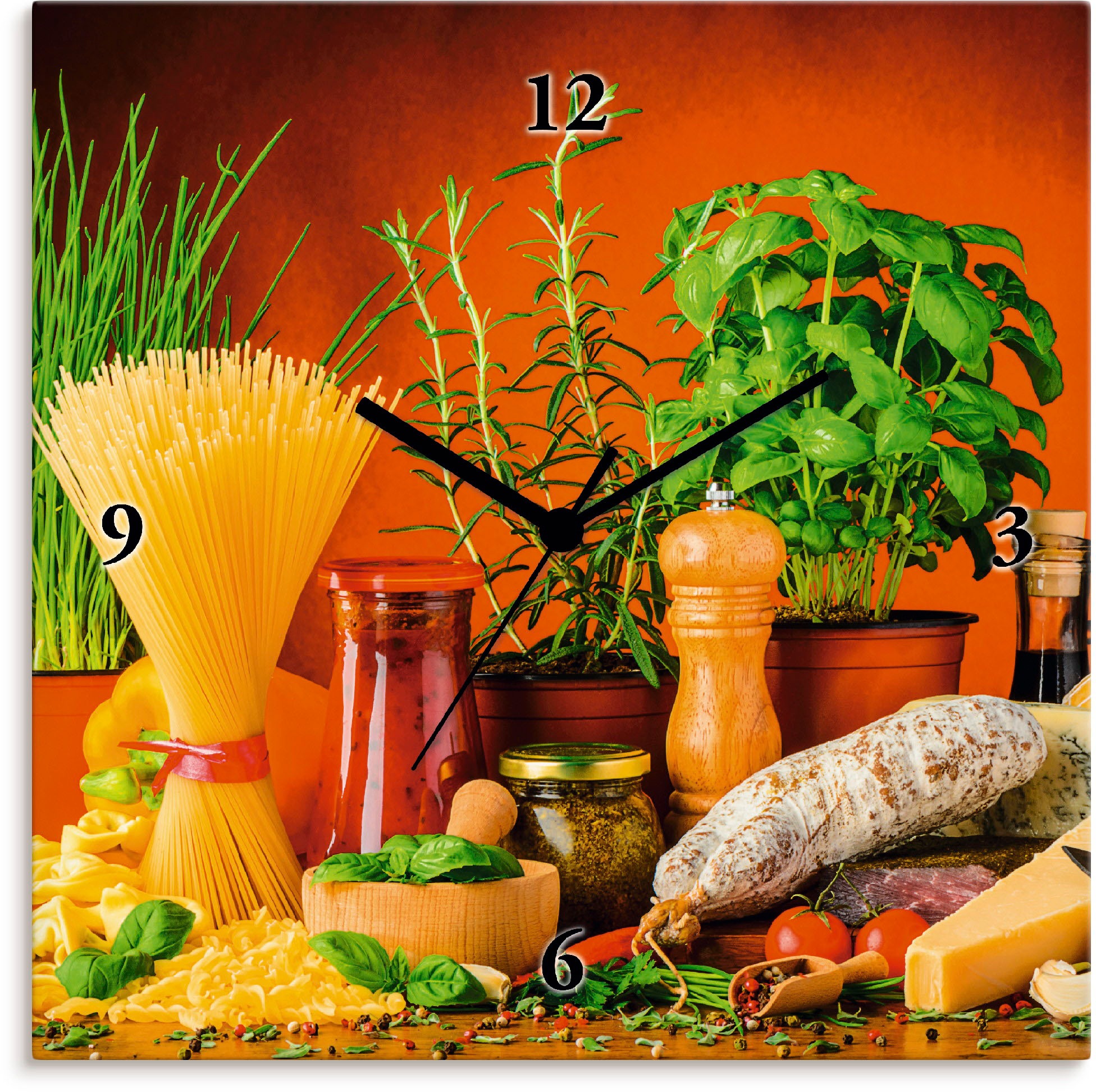 Image of Artland Wanduhr »Mediterranes und italienisches Essen«, lautlos, ohne Tickgeräusche, nicht tickend, geräuschlos - wählbar: Funkuhr o. Quarzuhr, moderne Uhr für Wohnzimmer, Küche etc. - Stil: modern bei Ackermann Versand Schweiz