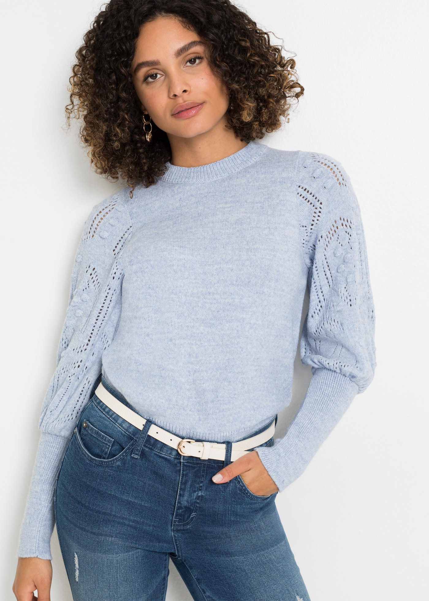 Image of bonprix Strickpullover Ballonärmel mit tollem Ajourmuster und extra breitem Strickbündchen