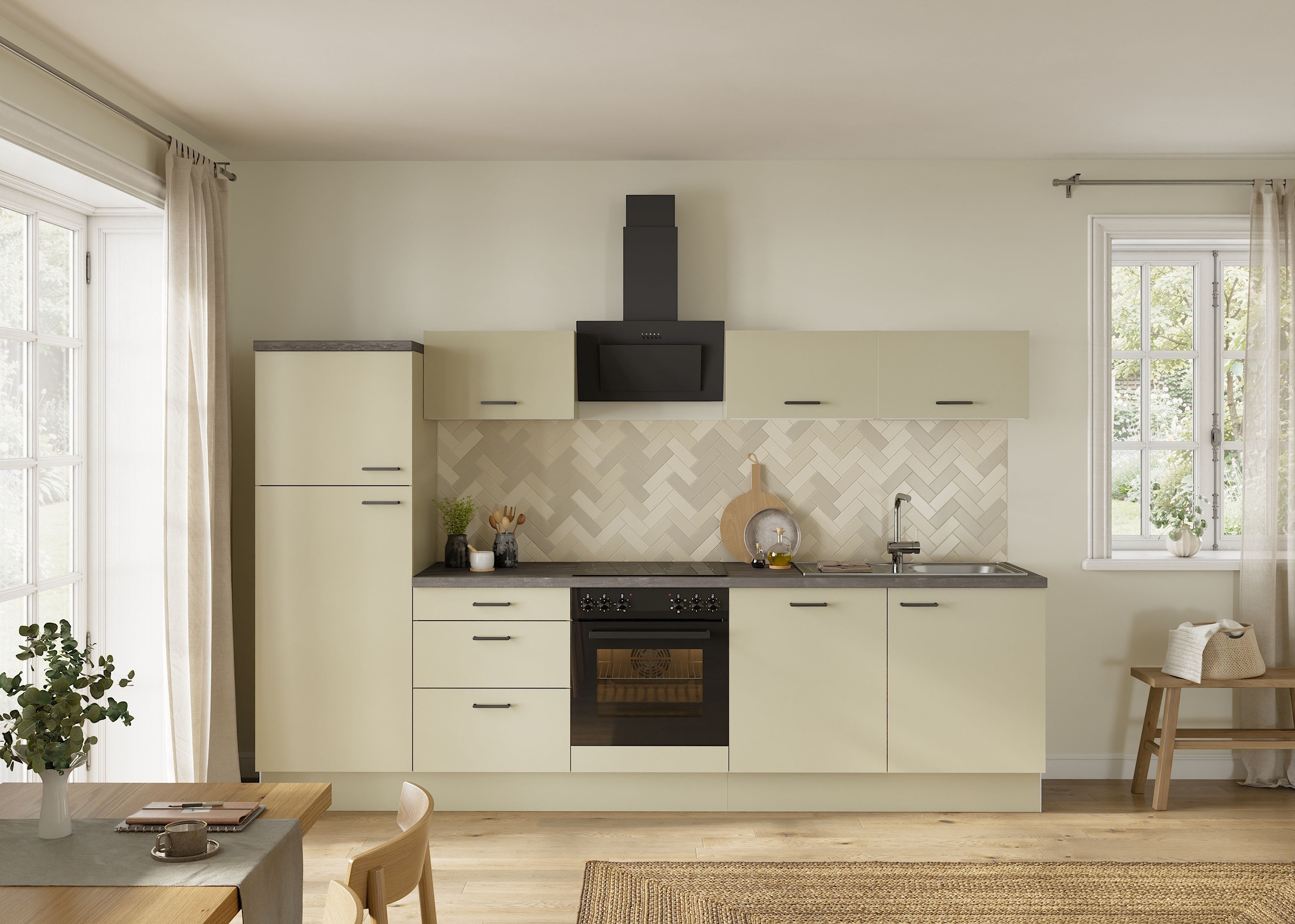 KOCHSTATION Kitchenette »KS-Sion« largeur 300 cm, montage rapide avec OPTIsnap, option appareils E