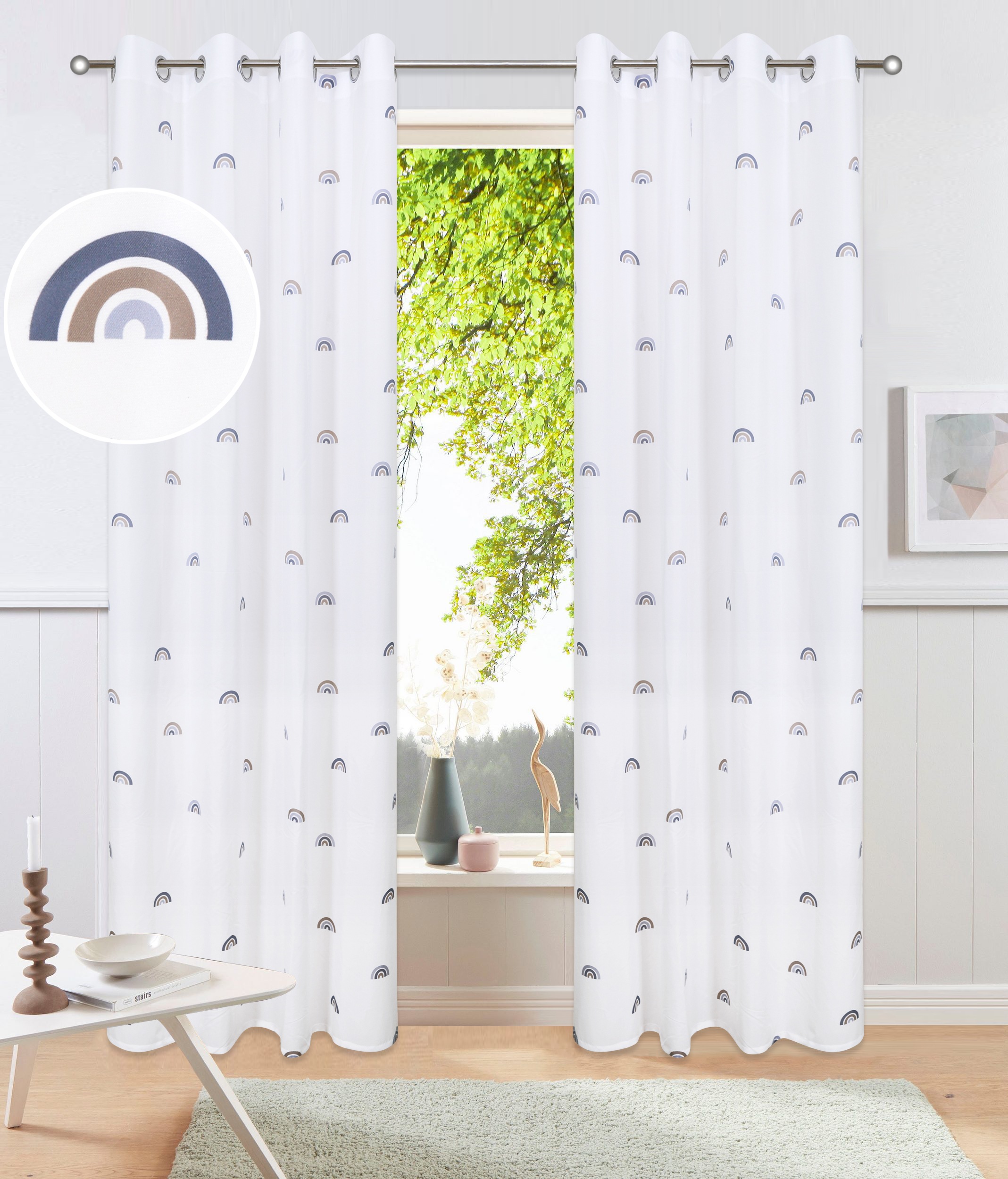 Image of GOODproduct Gardine "Elyna" Ösen 1 Stk. tlg. Pflegeleicht, Zartes Regenbogen- Design