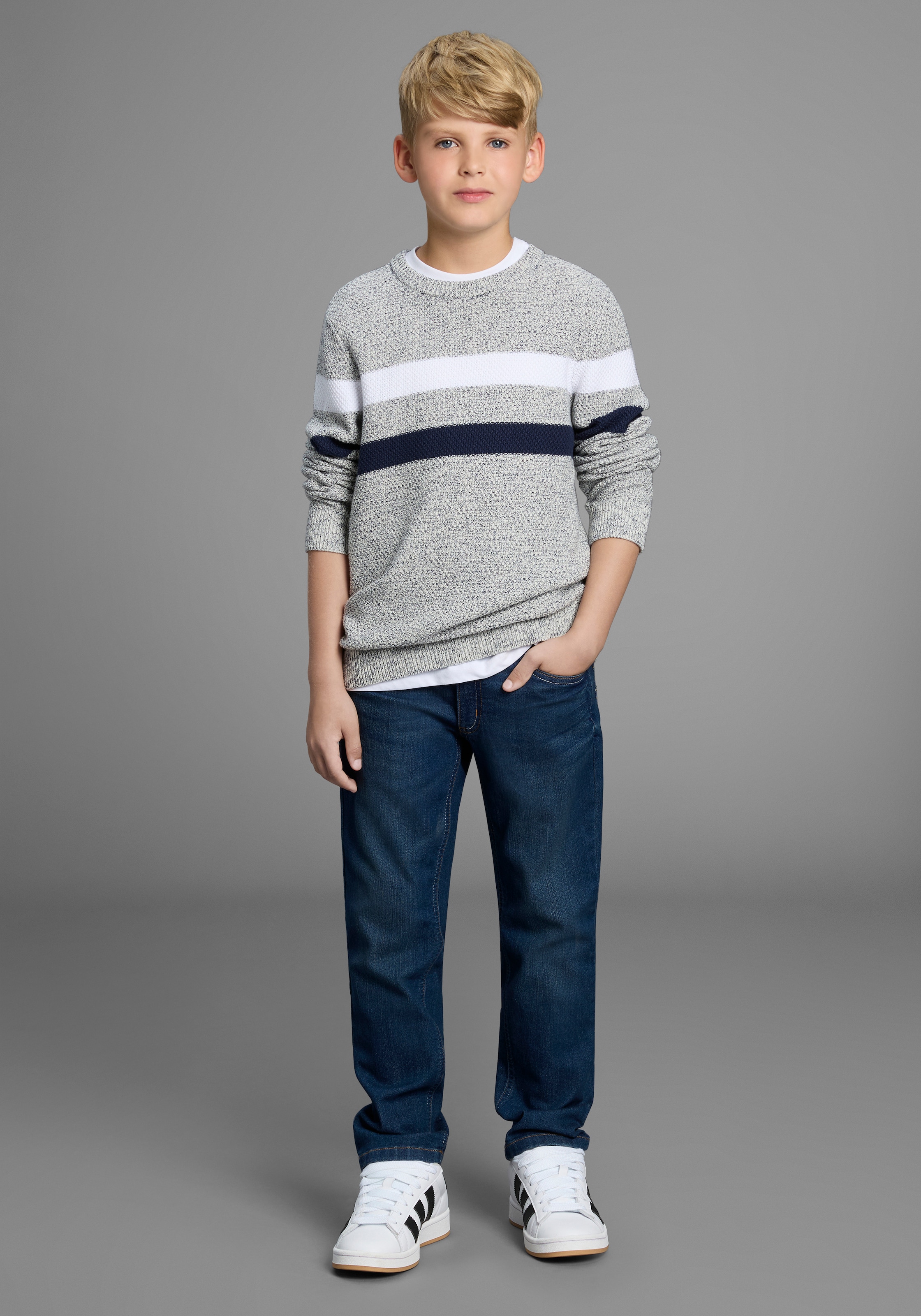 Bruno Banani Pull en tricot »Ringelpullover in modischer Strickstruktur« NEU: BRUNO BANANI für TEENS! Pullover in Melangeware