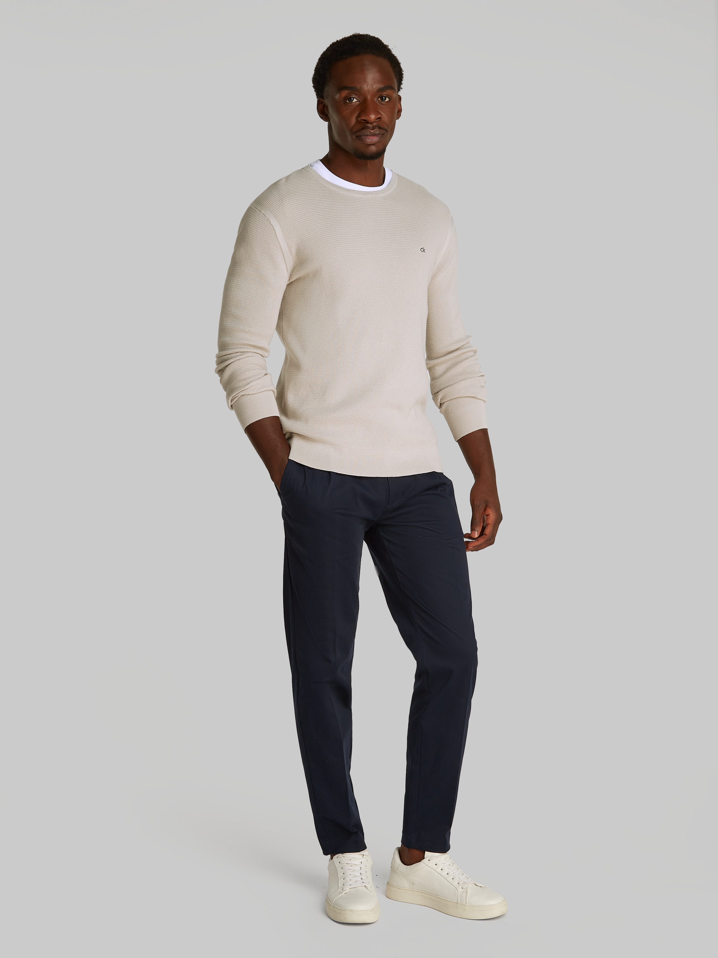 Calvin Klein Rundhalspullover »MICRO WAFFLE TEXTURE CN SWEATER«, mit Waffelstruktur